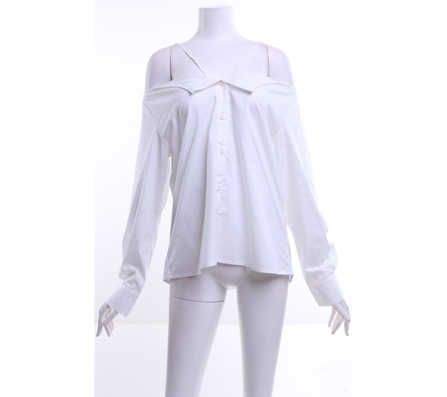 Apparelluxe White Cold Shoulder Strap Long Sleeve Blouse