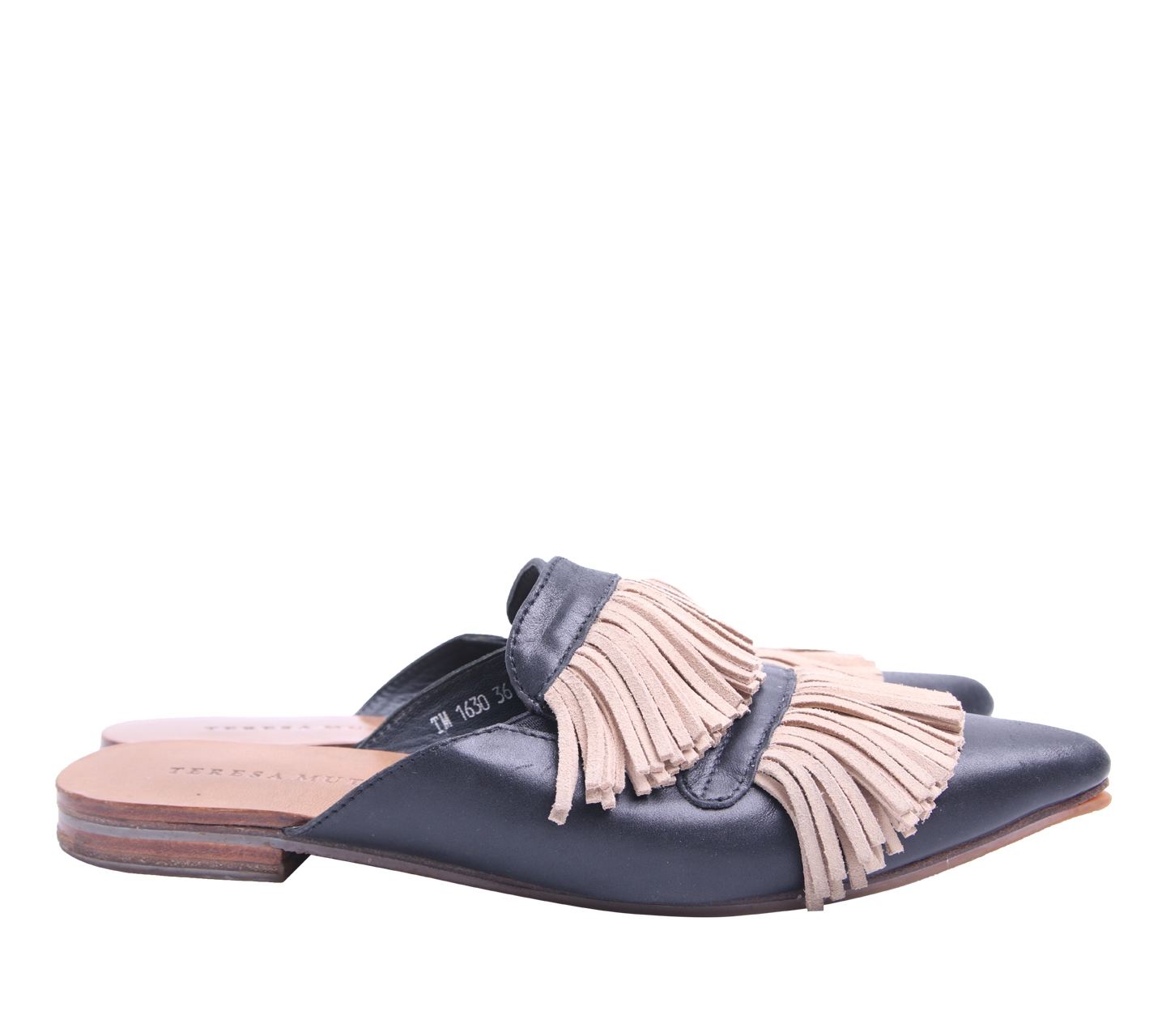 Teresa Mutiara Black Fringe Sandals