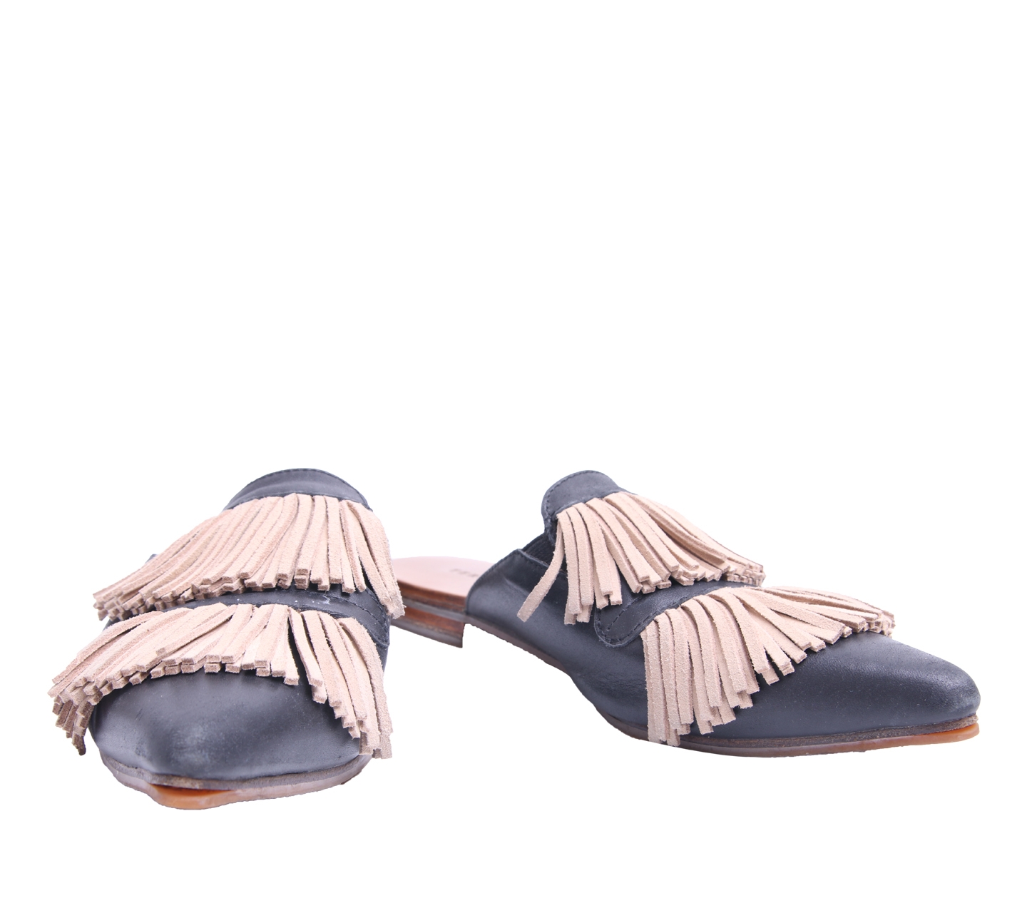 Teresa Mutiara Black Fringe Sandals