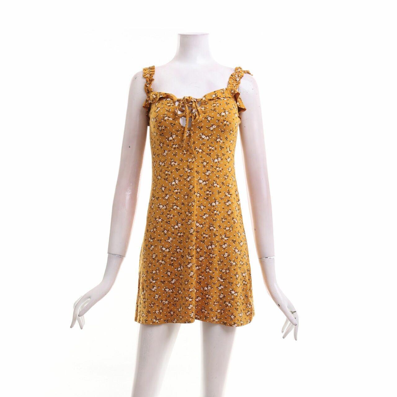 Prettylittlething Mustard Floral Mini Dress