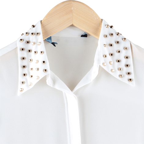 White Studded Collar Shirt