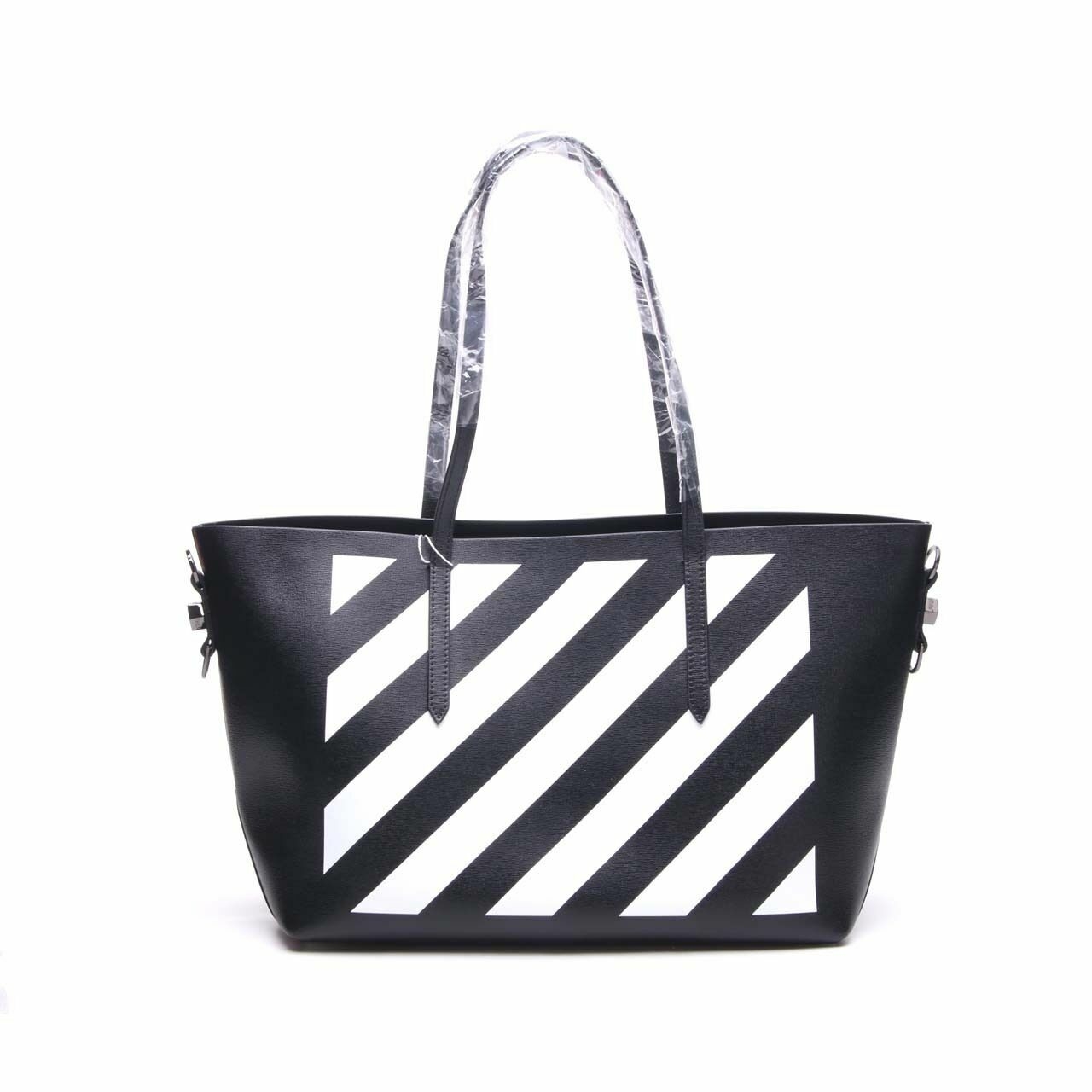 Off-White Diagonal Stripes Binder Clip Shopper Black Tote Bag