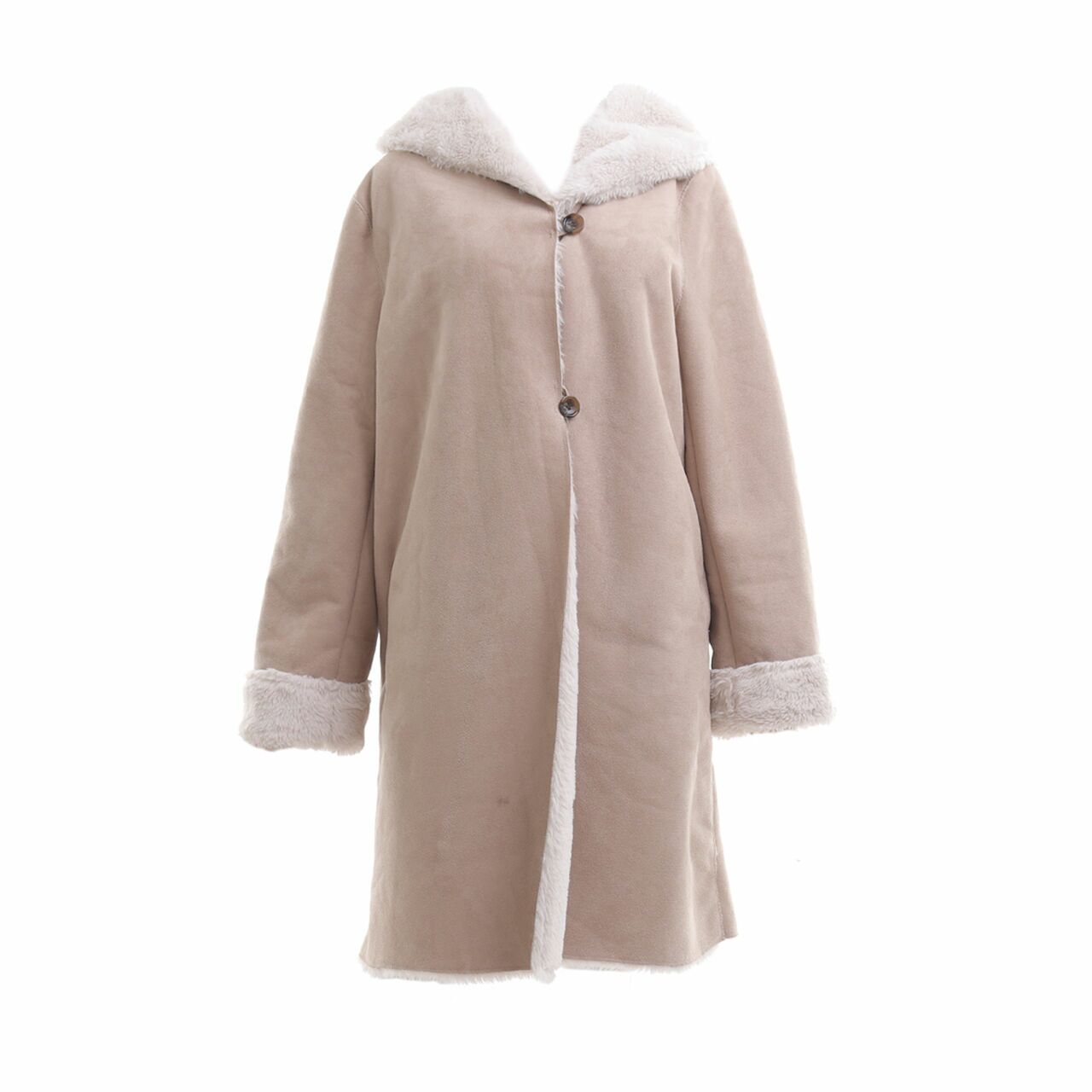 Ingni Beige Furry Hoodie Coat