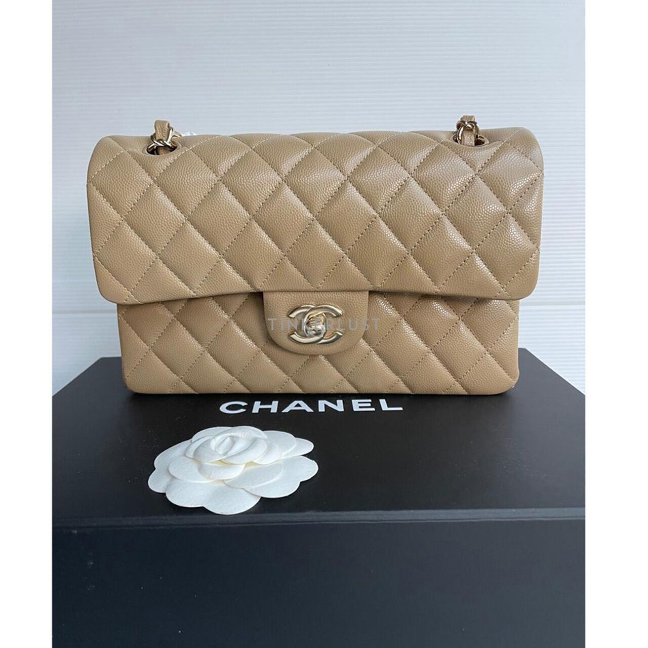 Chanel Classic Small Dark Beige Caviar Chip LGHW Shoulder Bag