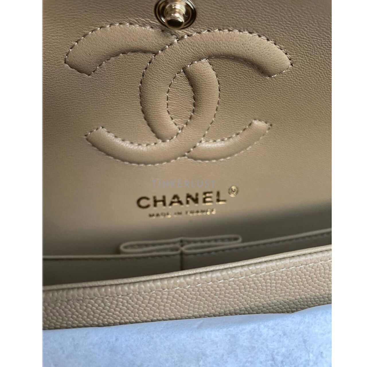 Chanel Classic Small Dark Beige Caviar Chip LGHW Shoulder Bag