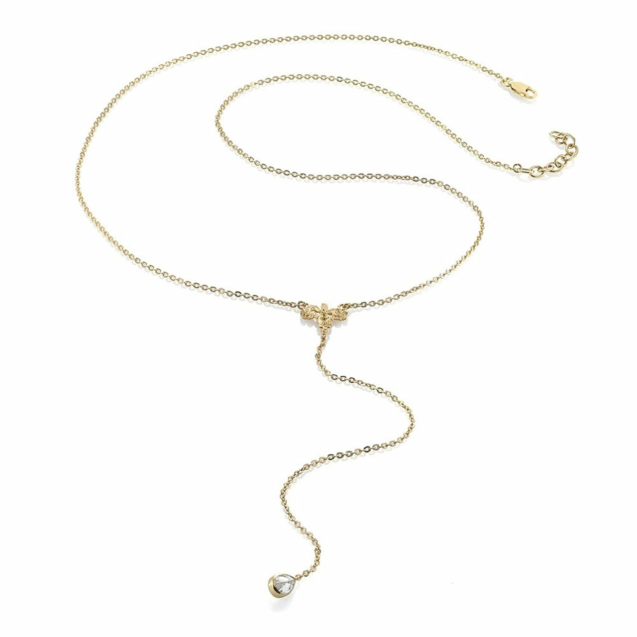 Puspanjali Long Necklace With Crystal Dangle Gold Dip