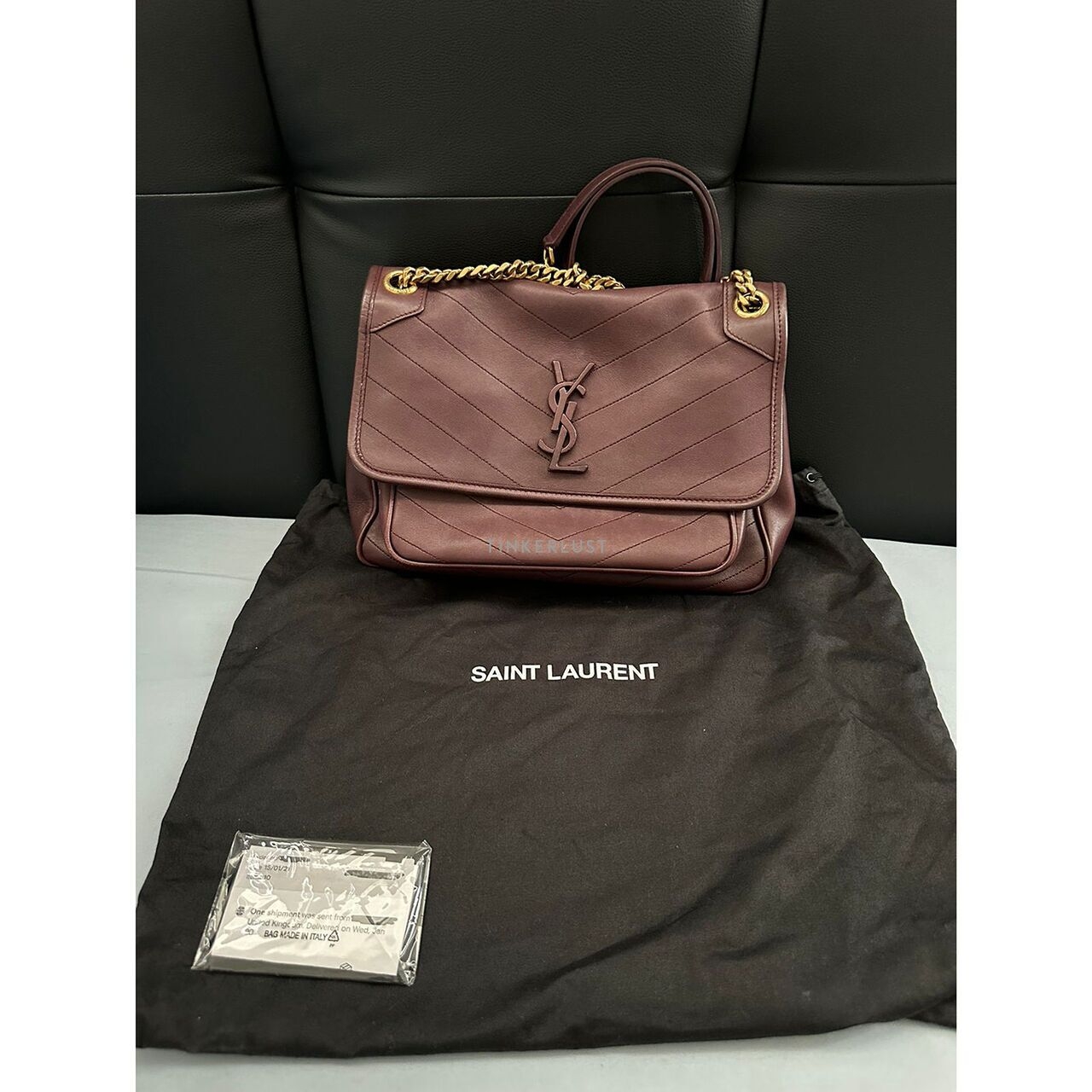 Saint Laurent Niki Crinkled Glossed Leather Shoulder Bag