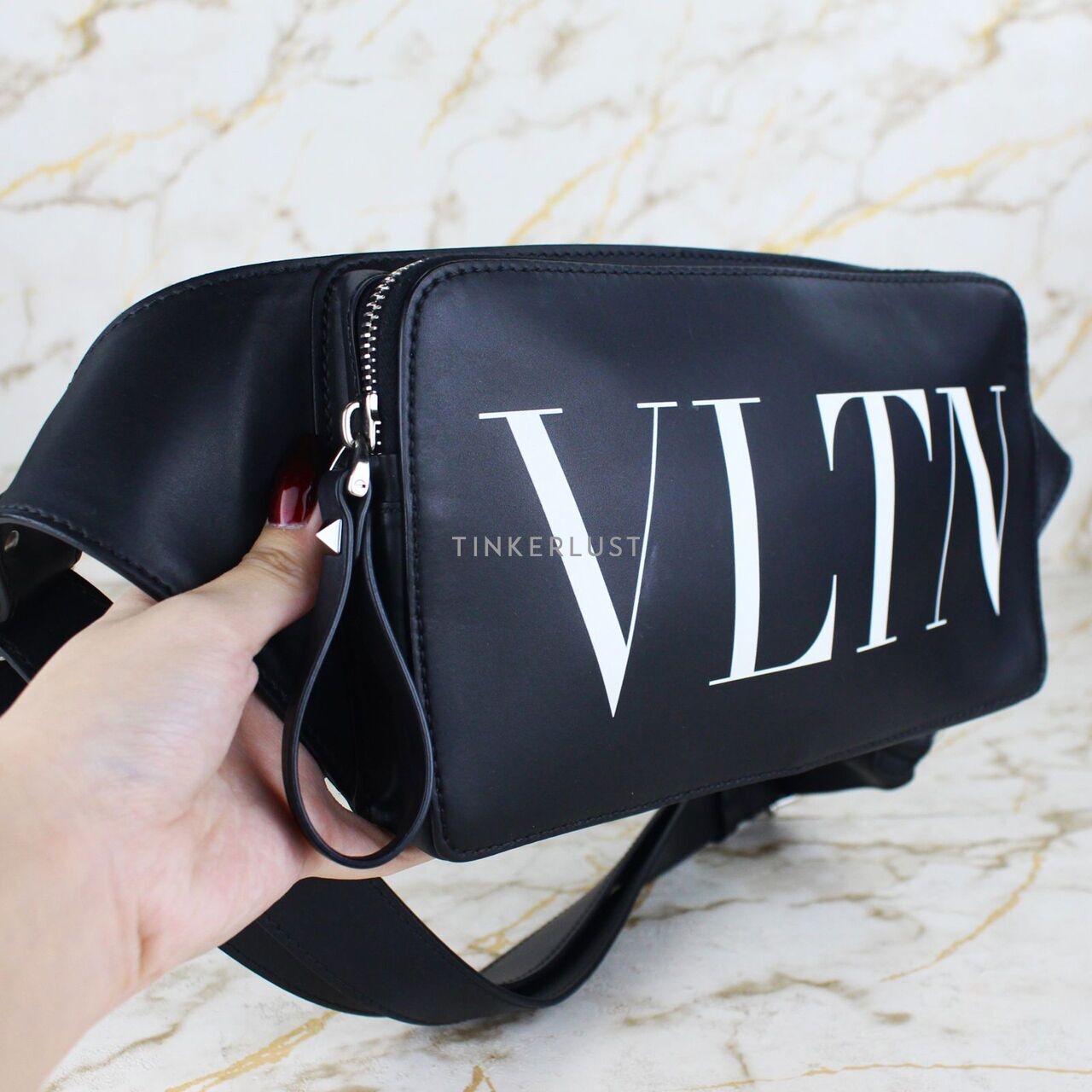 Valentino VLTN Black Leather Waistbag Sling Bag