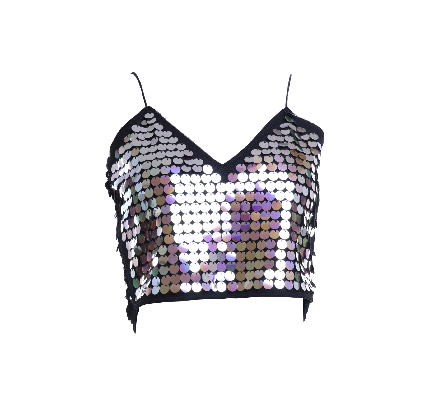 Divided Black Sequin Cropped Sleeveless
