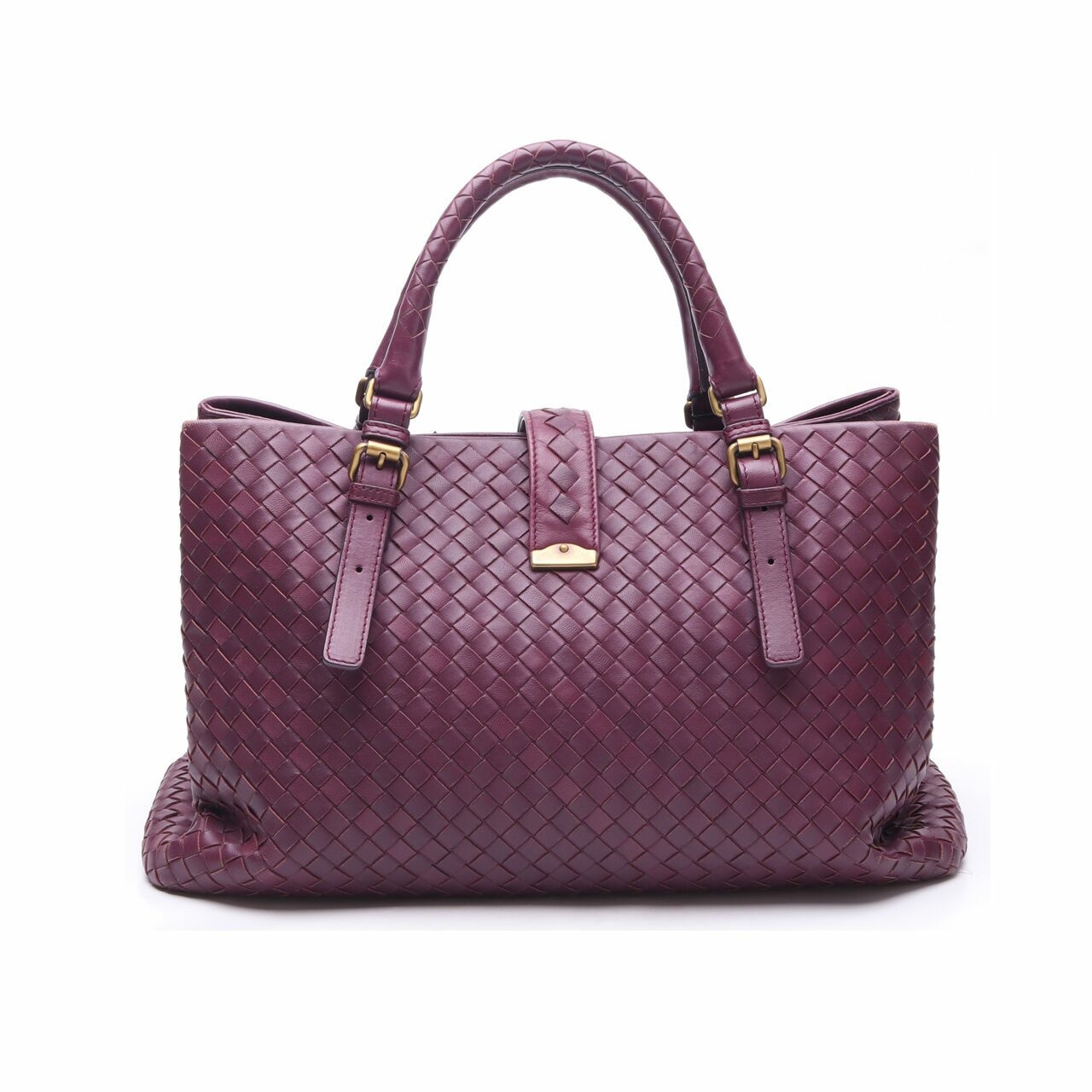 Bottega Veneta Dark Purple Intrecciato Woven Nappa Leather Roma Hand Bag