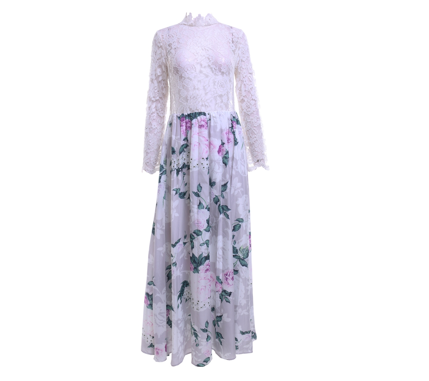 O'Dressy Multi Colour Lace Floral Long Dress