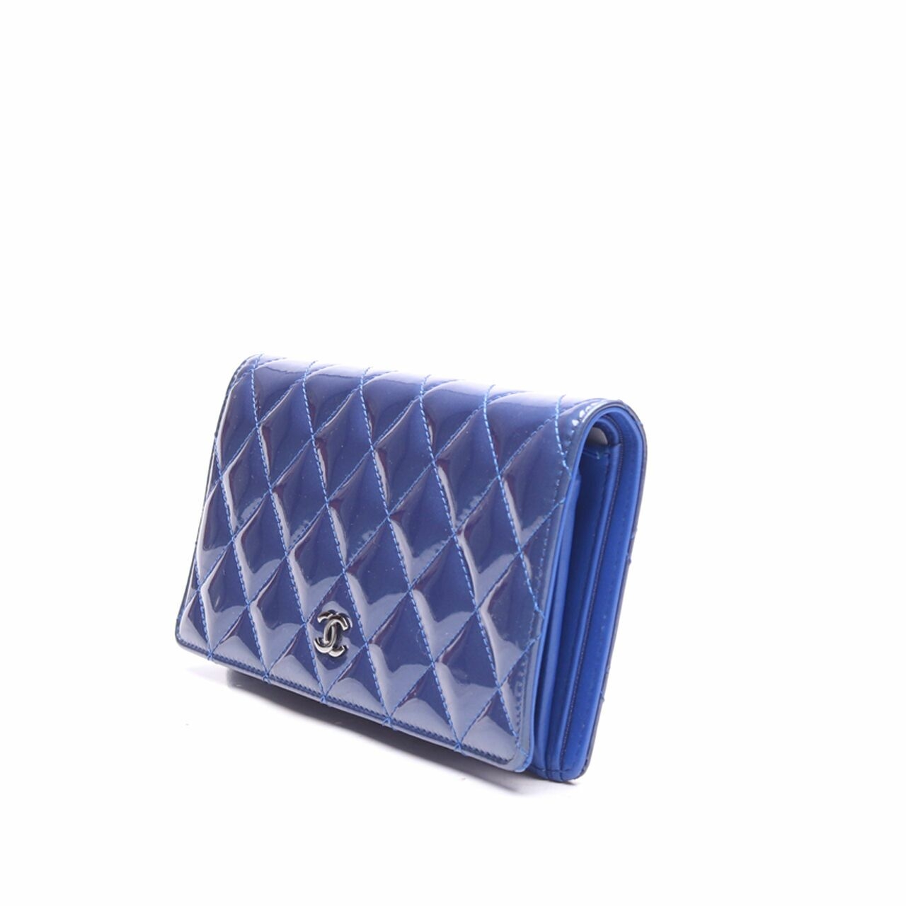 Chanel Blue Quilted Patent Leather Bifold Wallet