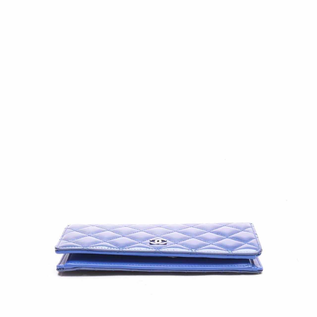 Chanel Blue Quilted Patent Leather Bifold Wallet