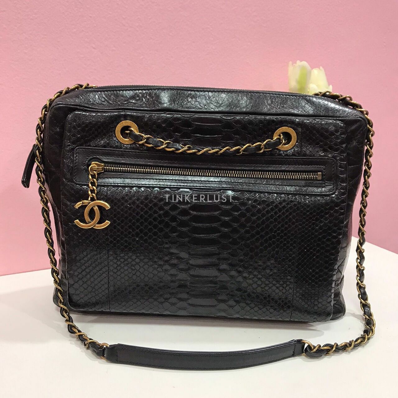 Chanel Camera Calfskin Snake Skin GHW # 21 Shoulder Bag