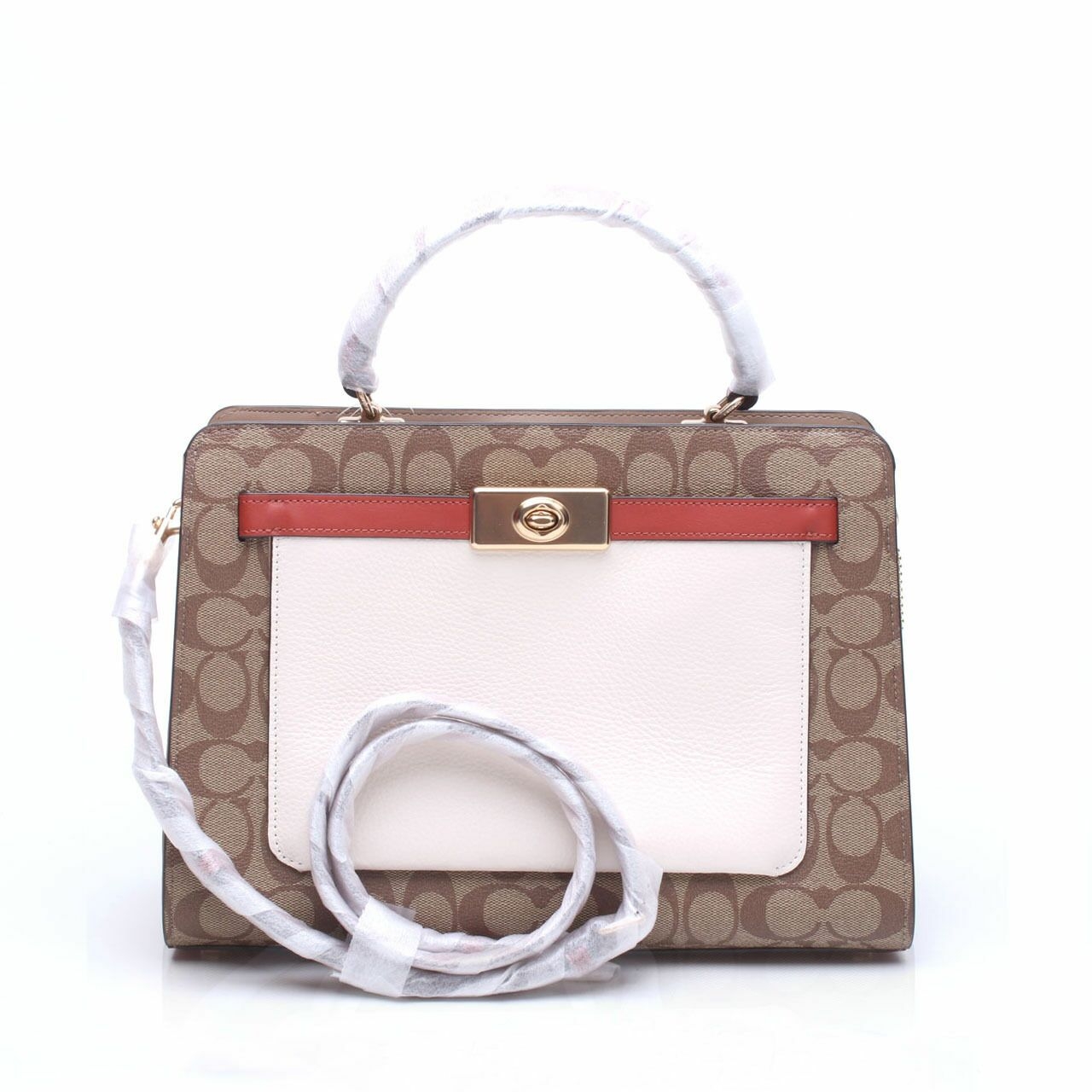 Coach Brown SatchelCoach C8208 Lane Carryall in Colorblock Signature Canvas in Khaki Chalk Multi