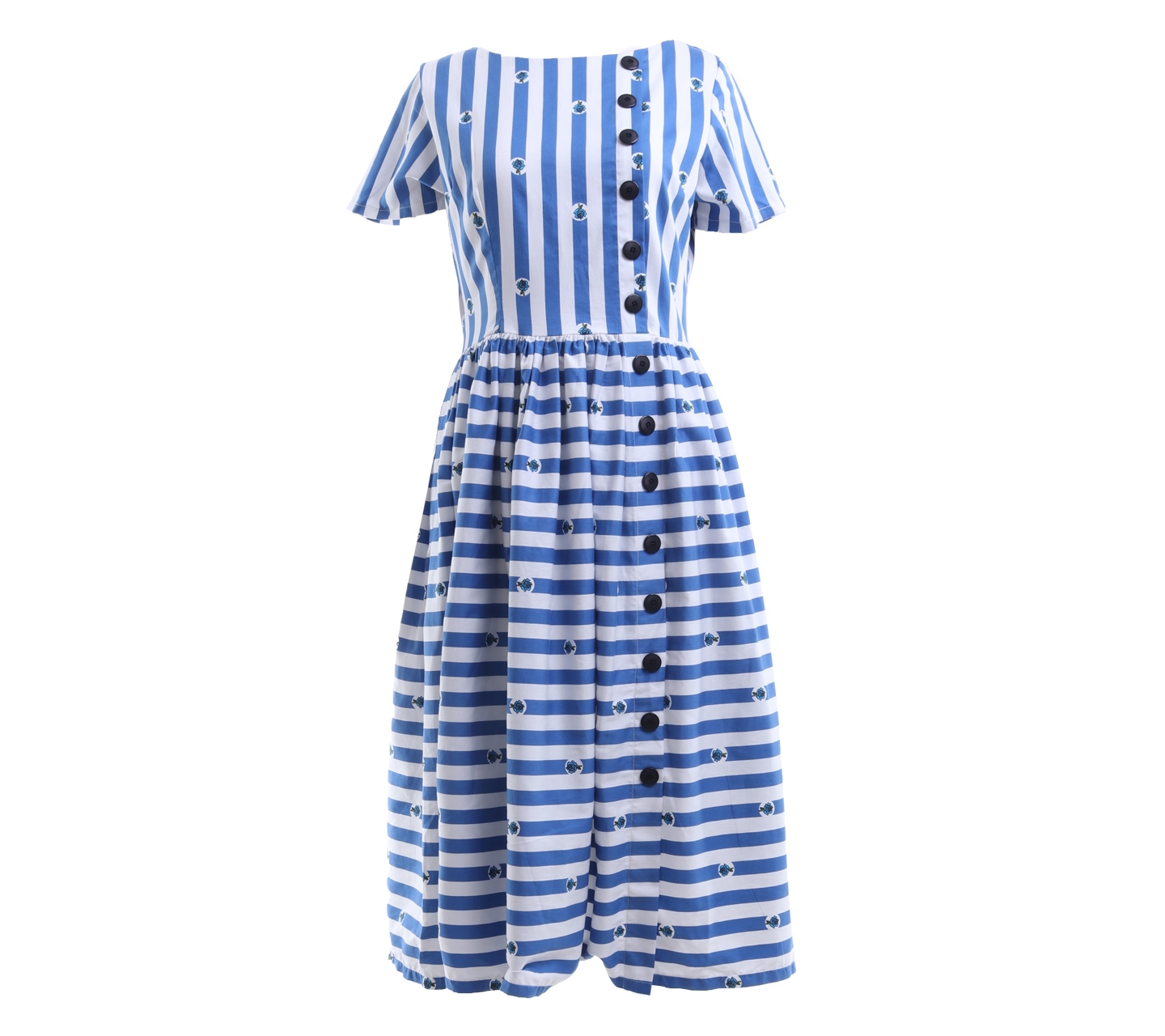 Leonyevelyn Blue and White Striped Floral Long Dress