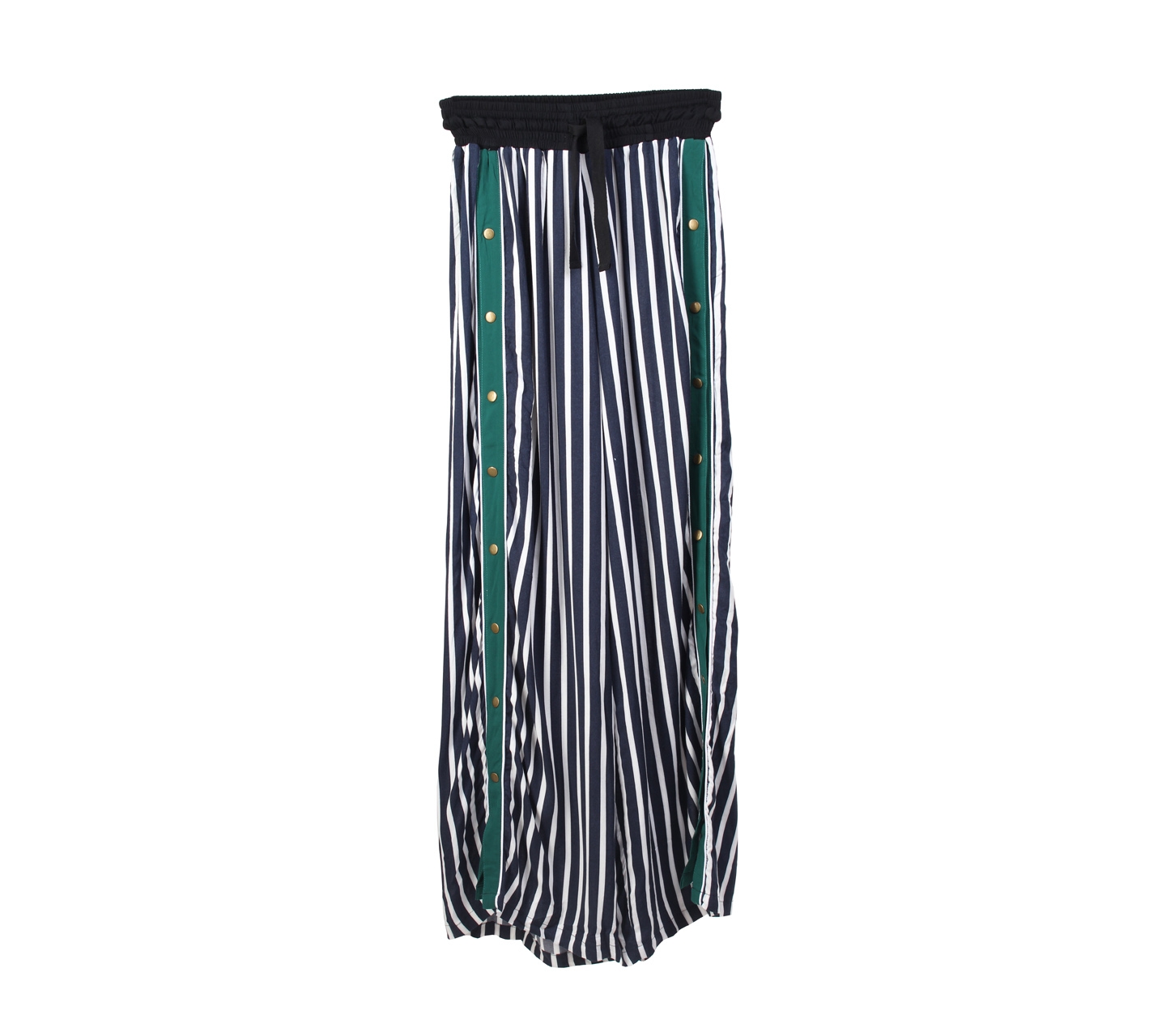 Dark Blue And White Striped Cullotes Long Pants