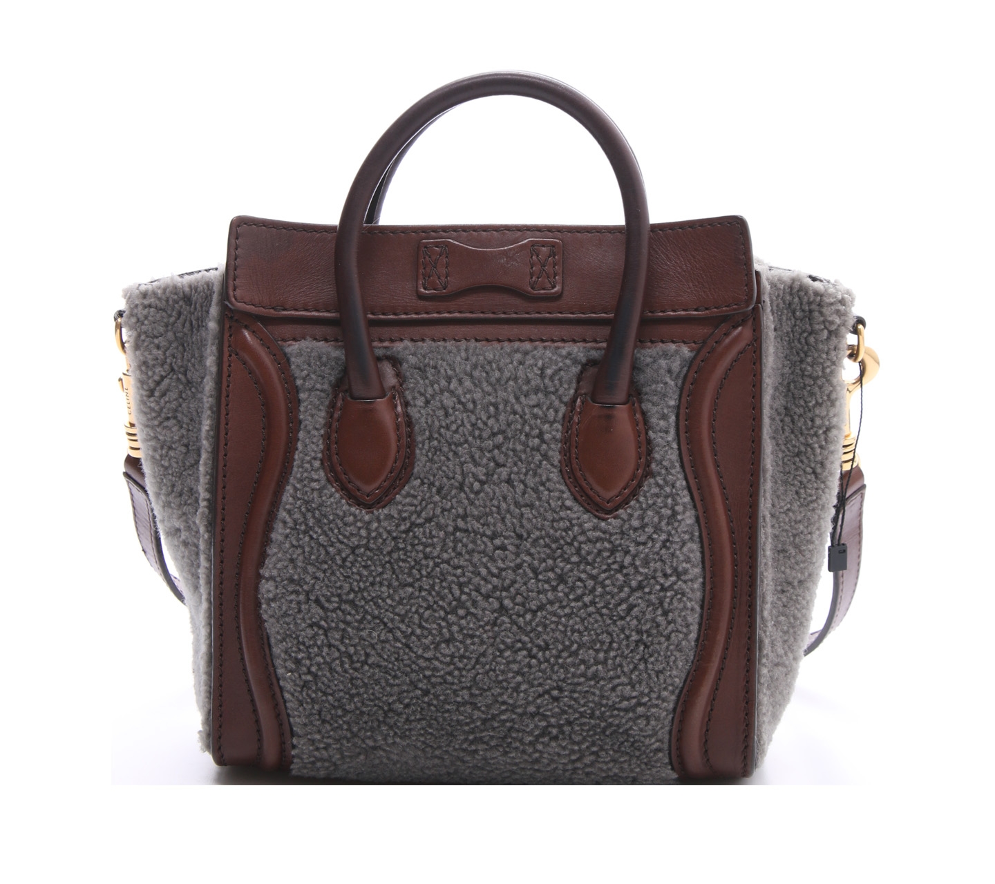 Celine Brown & Grey Leather with Fur Nano Luggagae Satchel