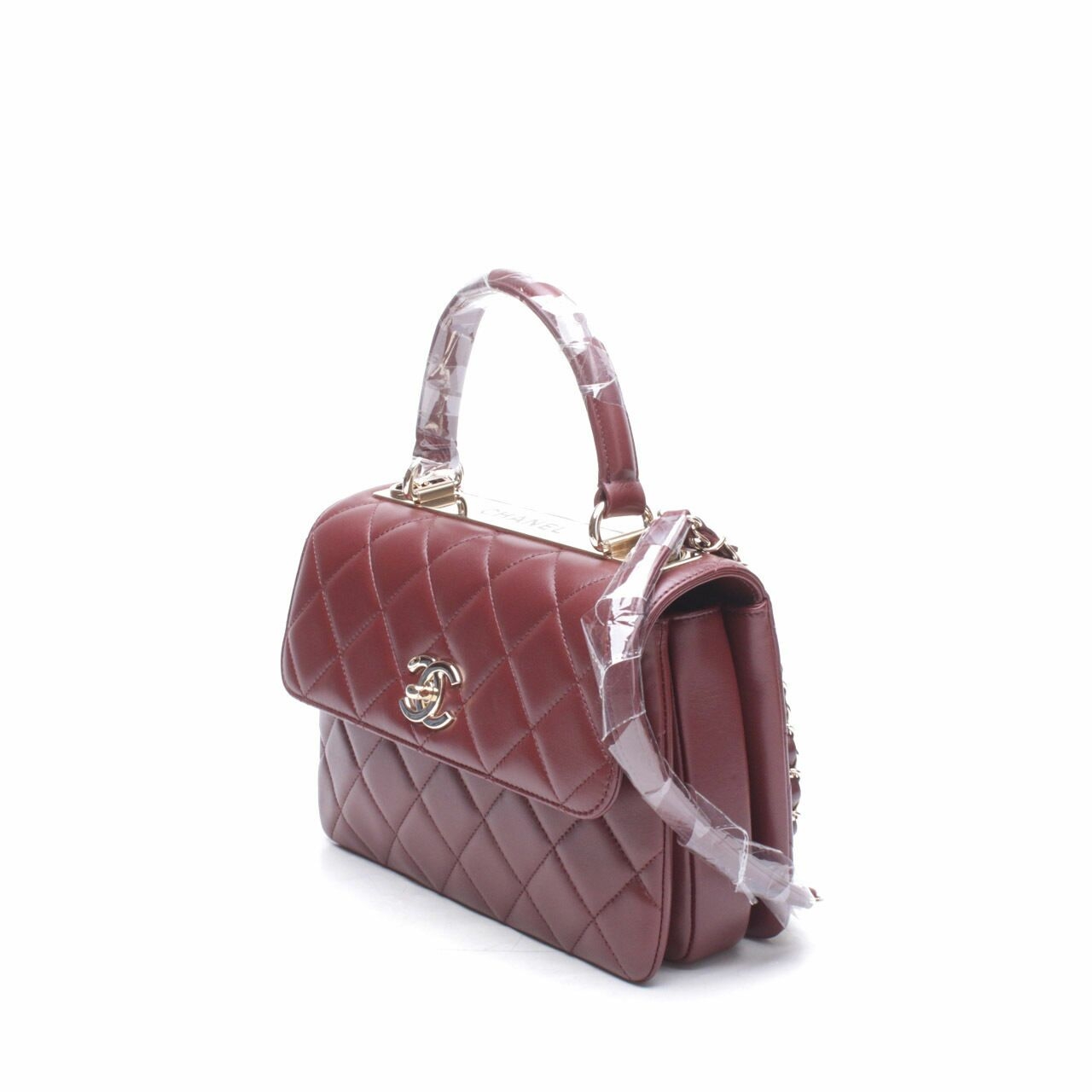  Chanel Flap Chain Top Handle Maroon Satchel Bag 