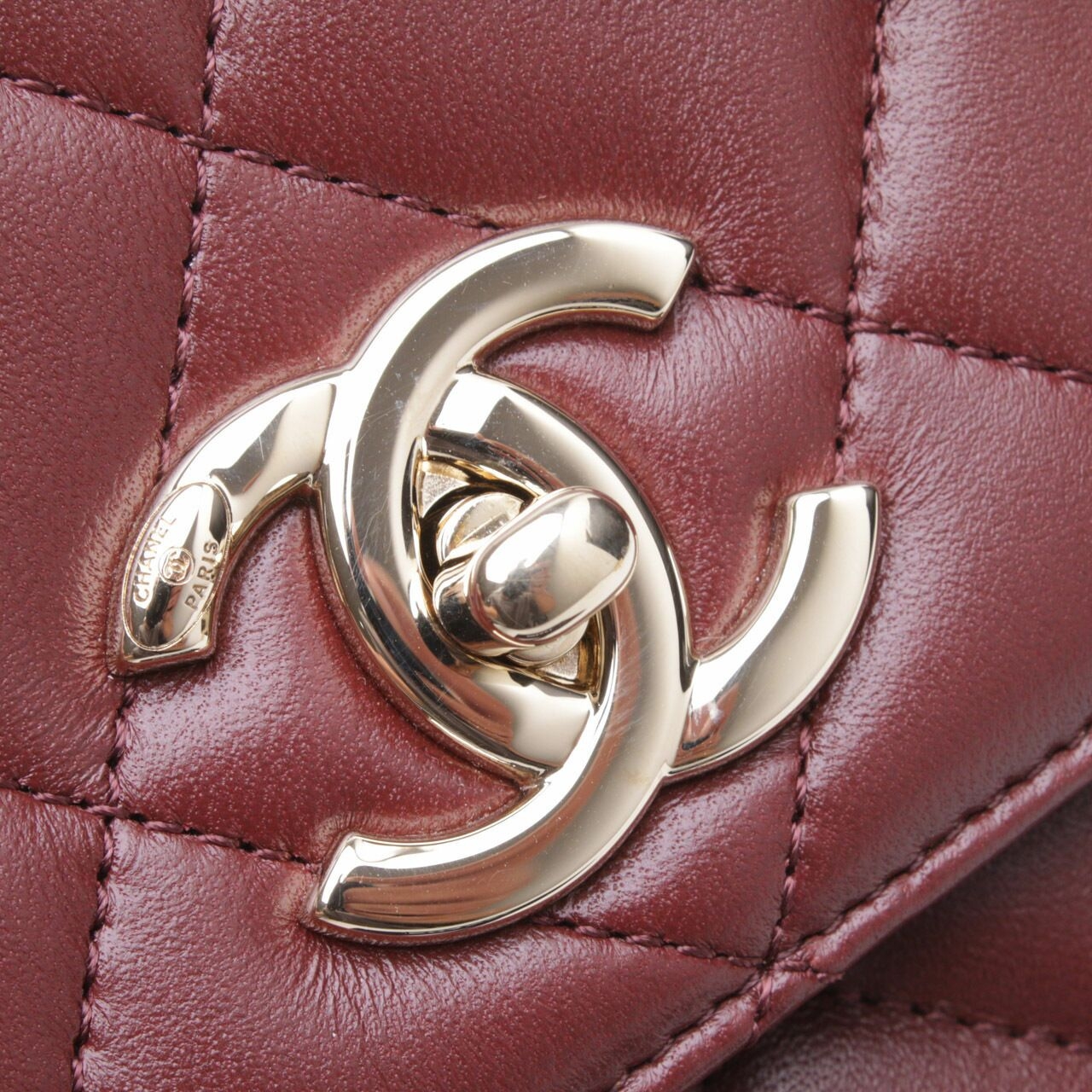  Chanel Flap Chain Top Handle Maroon Satchel Bag 