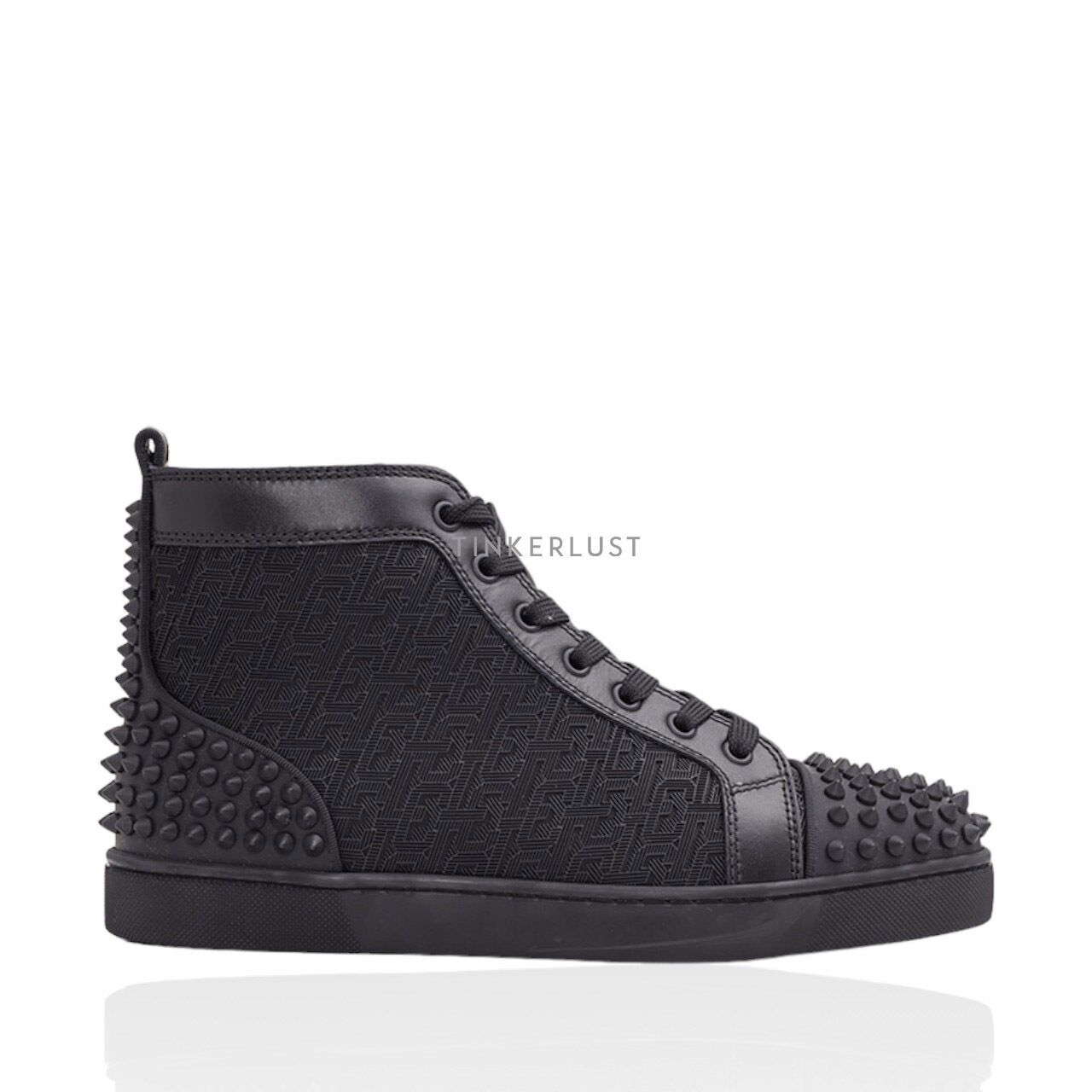 Christian Louboutin Men Lou Spikes 2 High Top Sneakers in All Black Rubber
