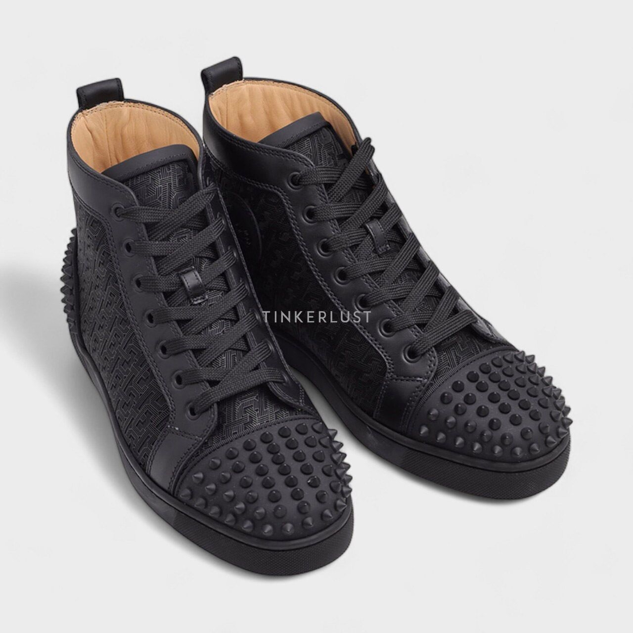 Christian Louboutin Men Lou Spikes 2 High Top Sneakers in All Black Rubber