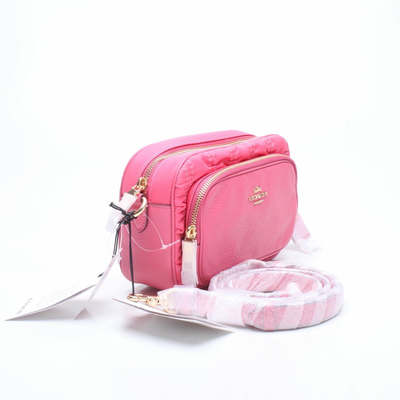 Coach C4095 Court Crossbody Leather Handbag With Ruching Confetti Pink