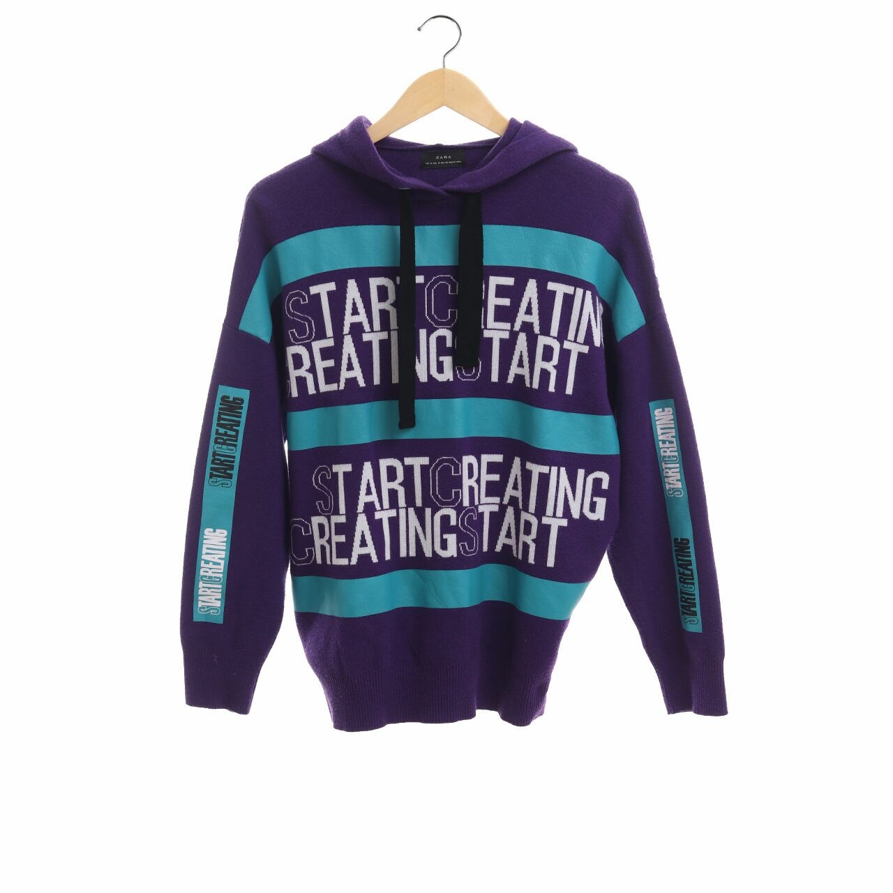 Zara Green/Purple Stripes Hoodie Sweater