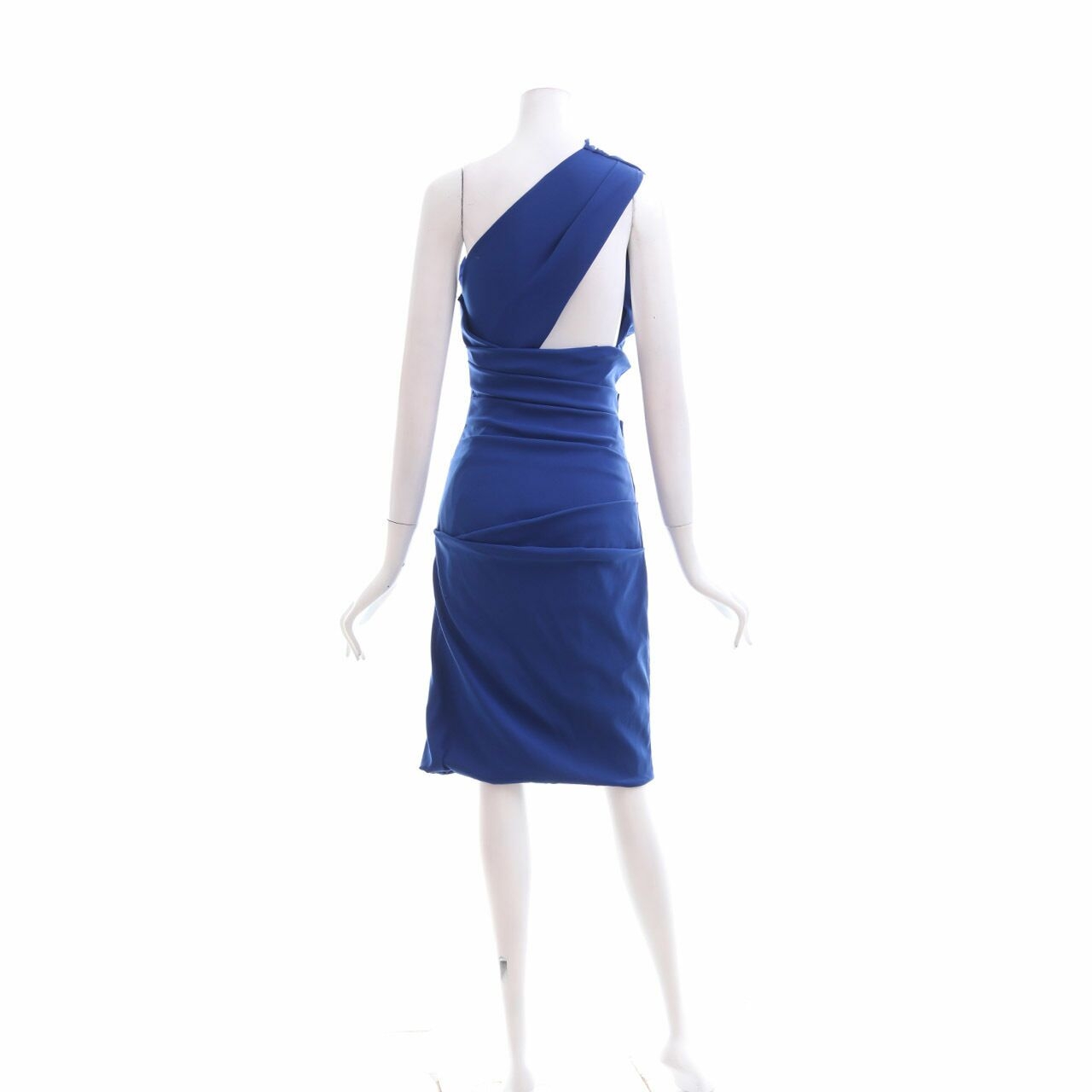 Preen By Thornton Bregazzi Blue One-shoulder ruched stretch-crepe Midi Dress