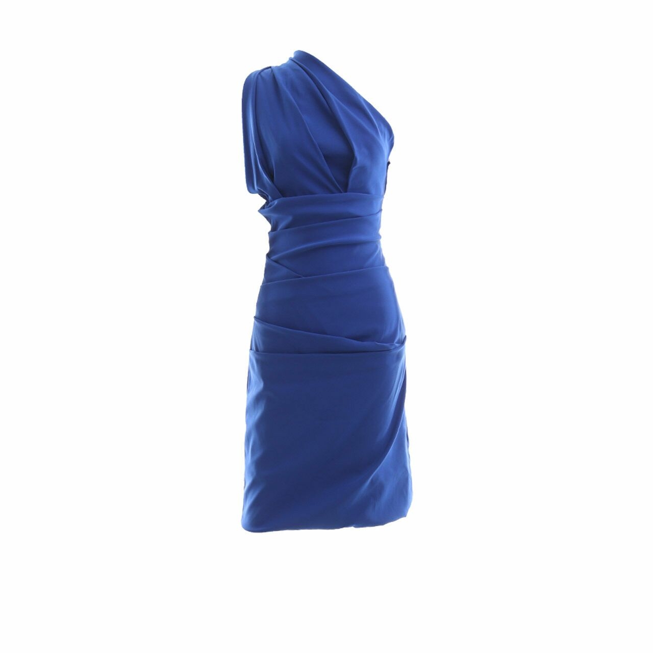 Preen By Thornton Bregazzi Blue One-shoulder ruched stretch-crepe Midi Dress