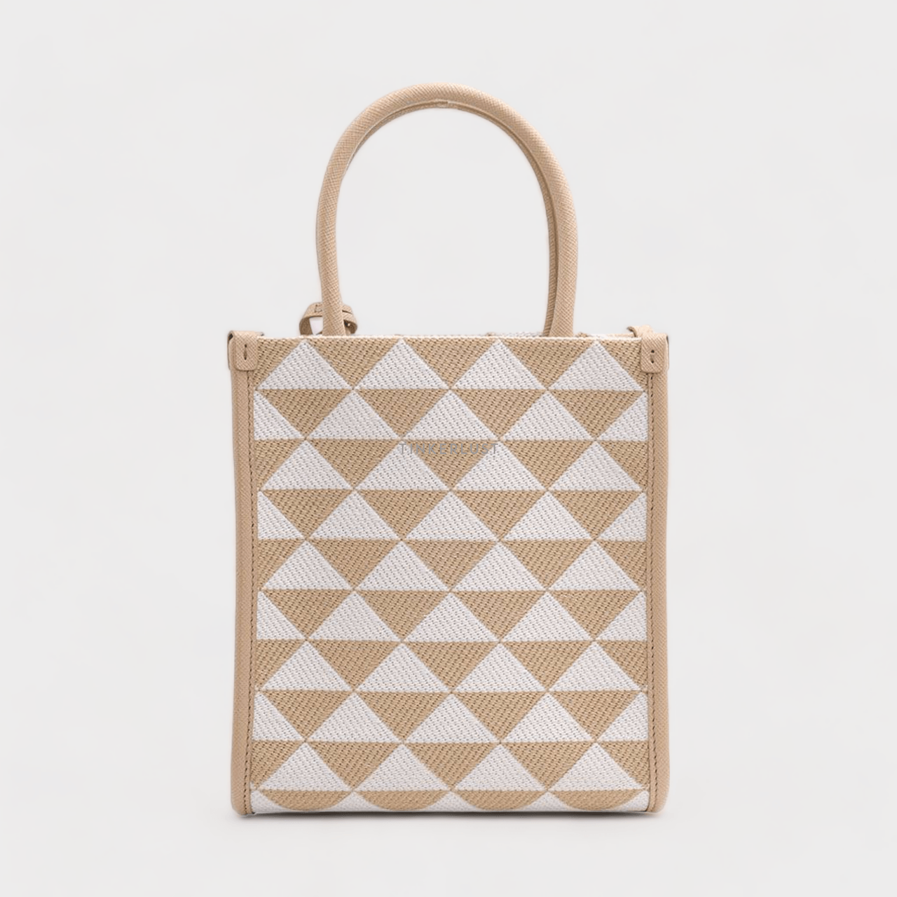 Prada Mini Symbole Pattern Tote Bag in Beige/Chalk White Embroidered Fabric Satchel