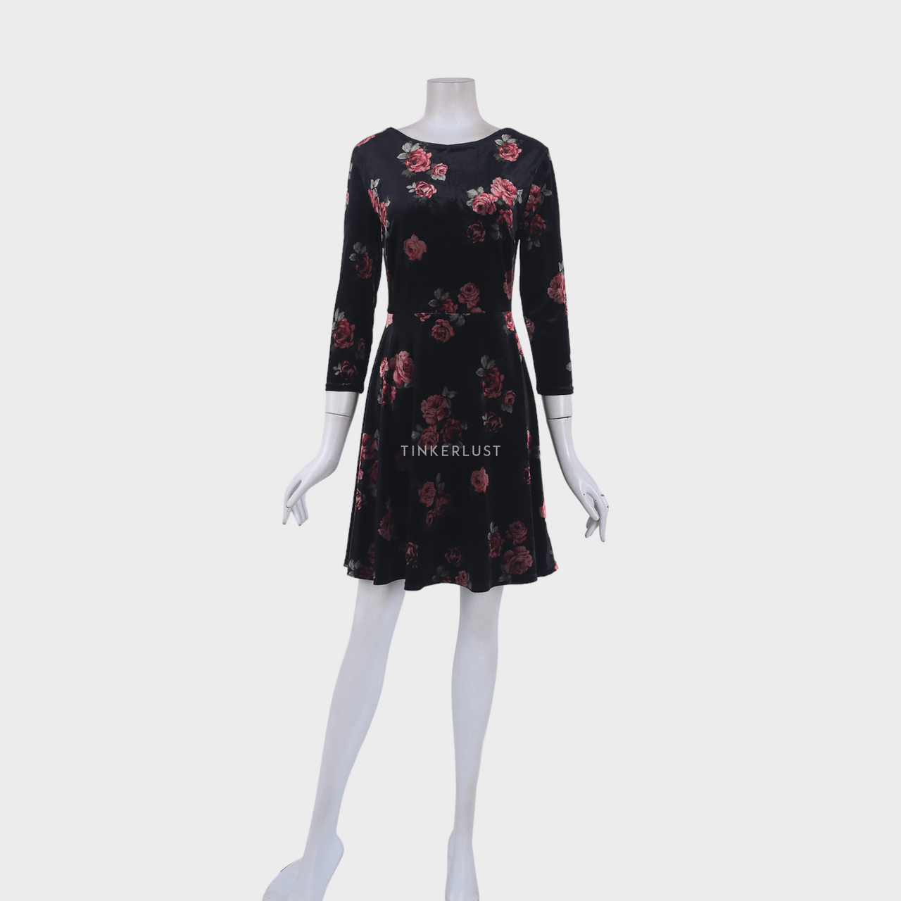 New Look Black Floral Velvet Mini Dress