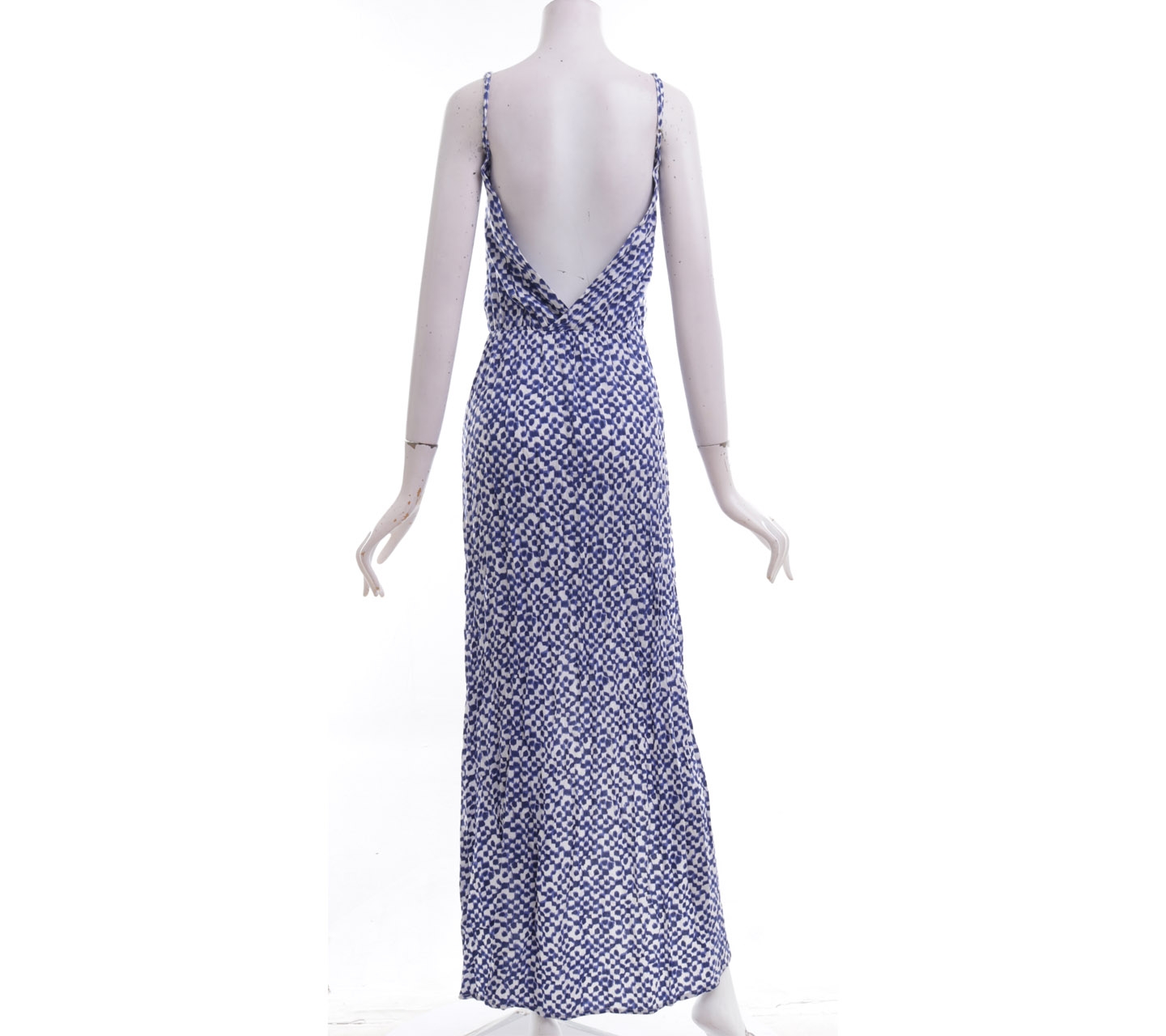 Faithfull Blue & White Printed Front Slit Long Dress