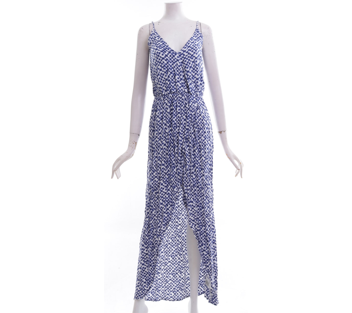 Faithfull Blue & White Printed Front Slit Long Dress