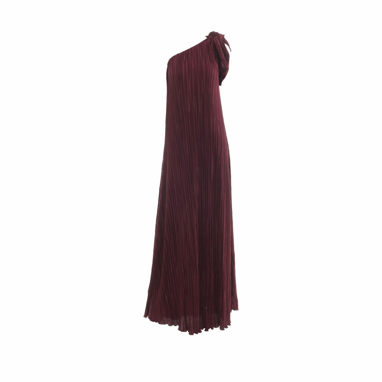 Amavee Wine One Shoulder Pleats Long Dress
