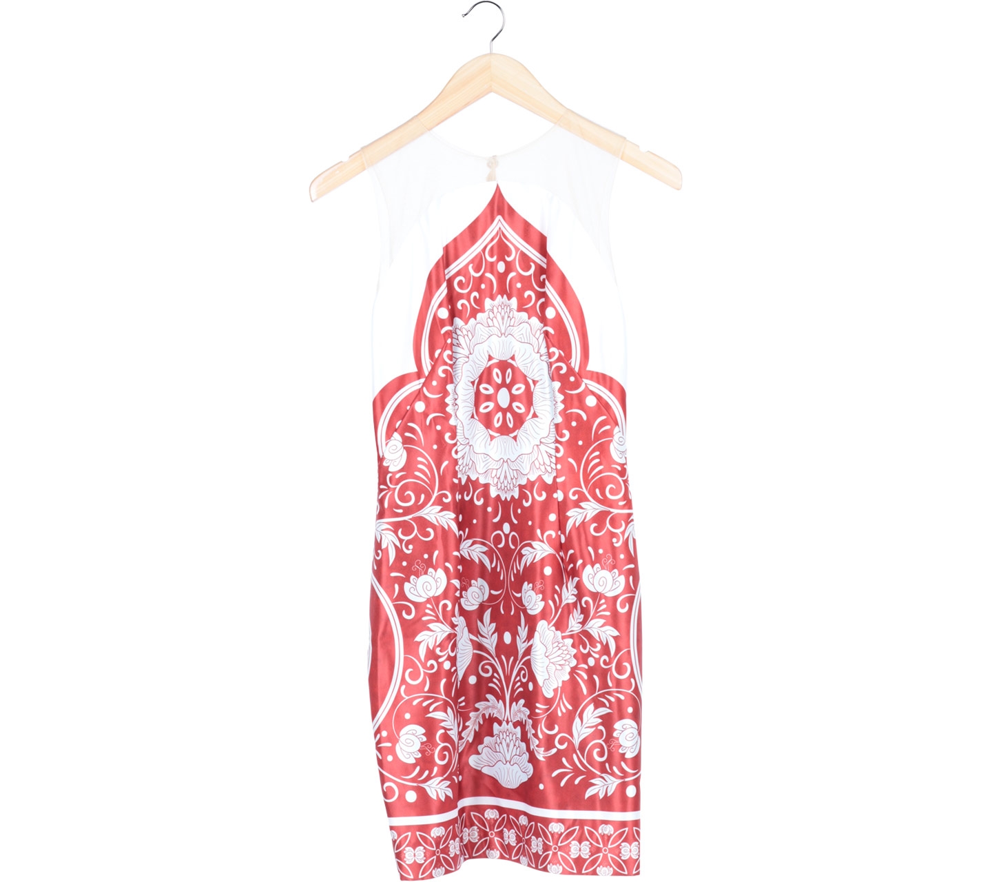 Les Voiles Red And White Floral Sleeveless Midi Dress