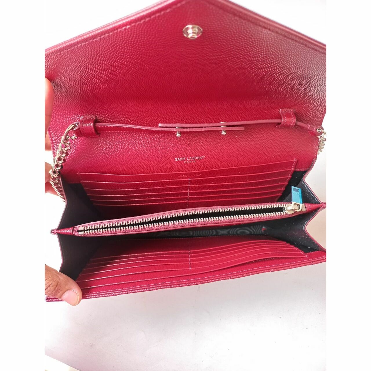 Yves Saint Laurent 22cm Caviar Bordeaux SHW Wallet On Chain Sling Bag