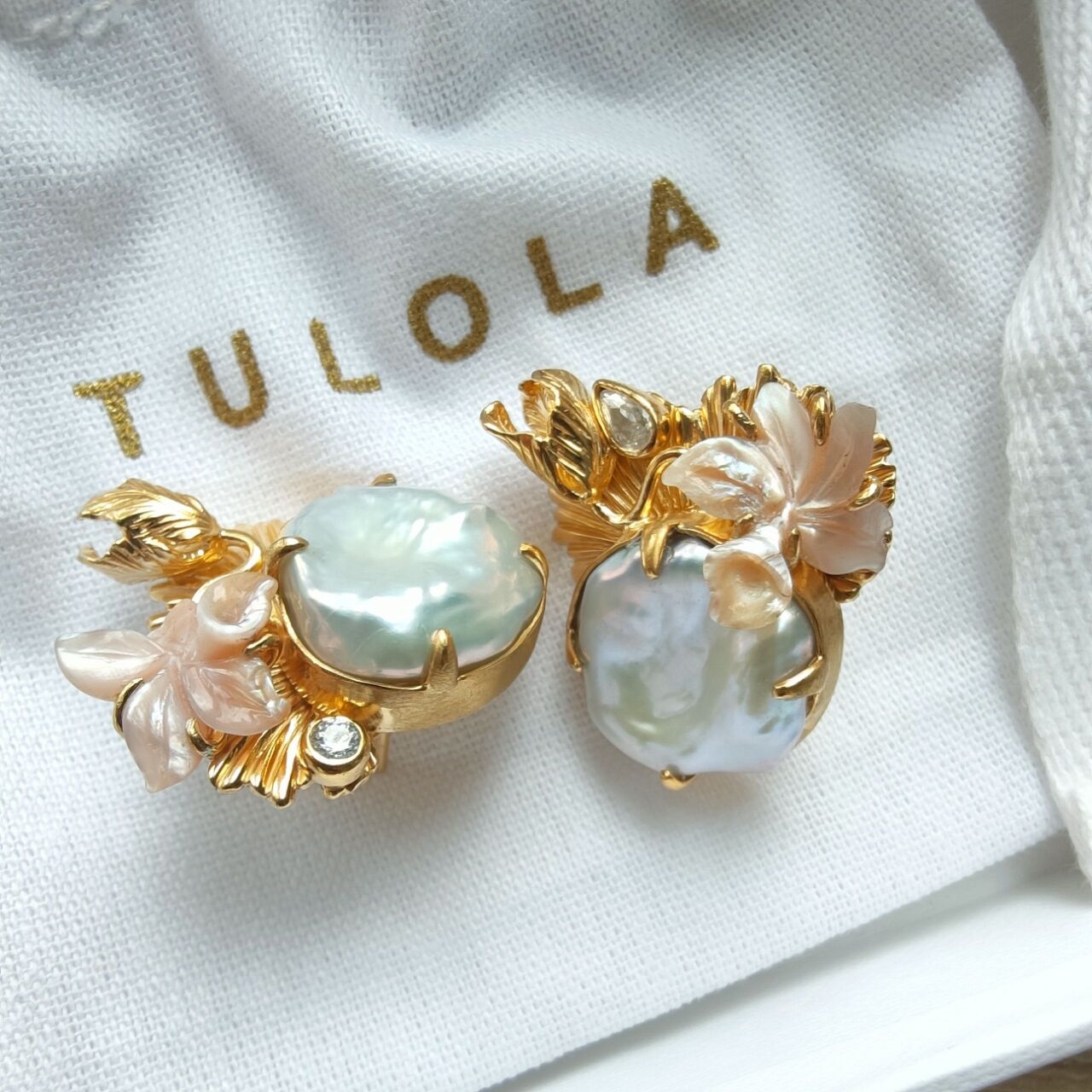 Tulola Jewelry Gerhana Earrings With Baroque Mop Pink Gold Dip