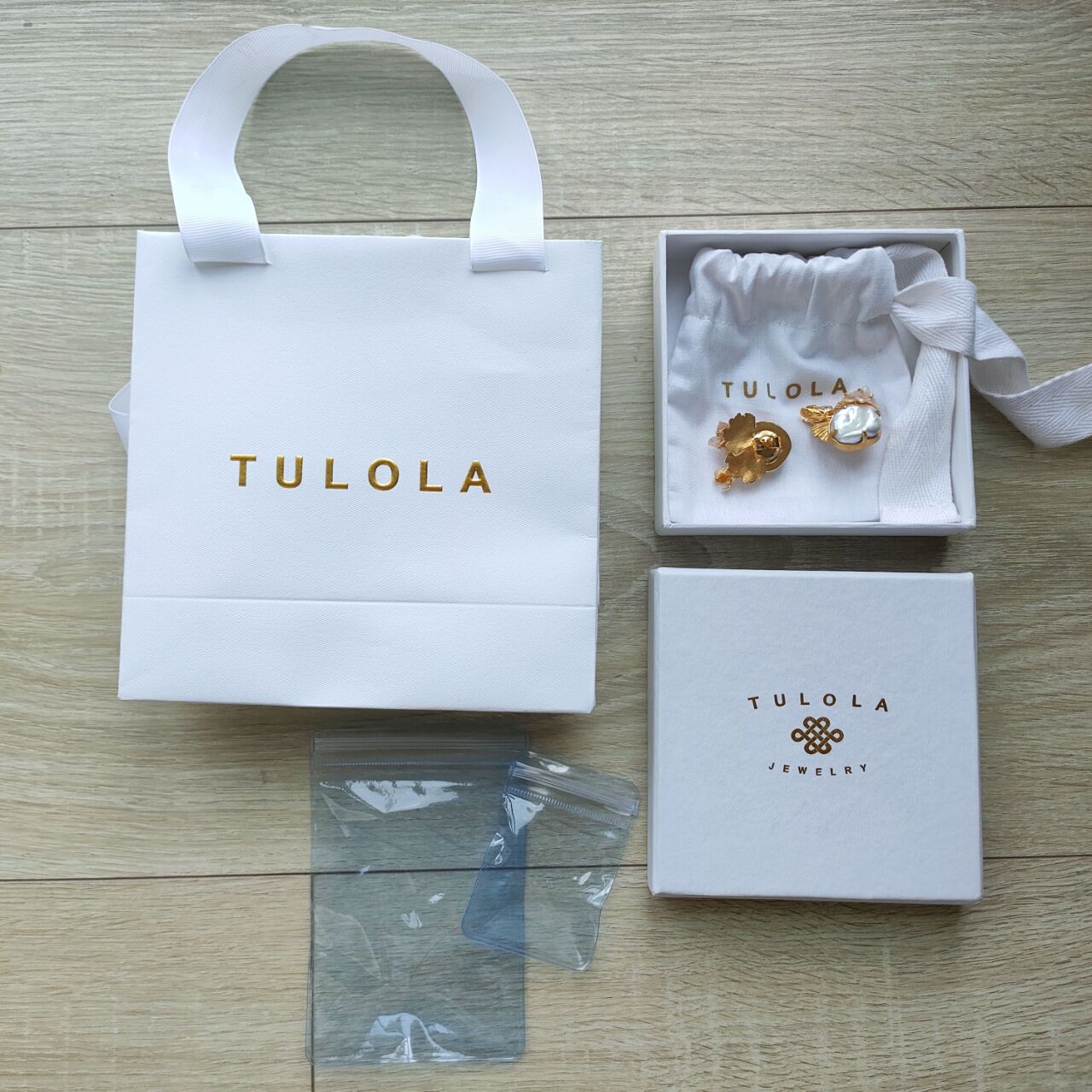 Tulola Jewelry Gerhana Earrings With Baroque Mop Pink Gold Dip