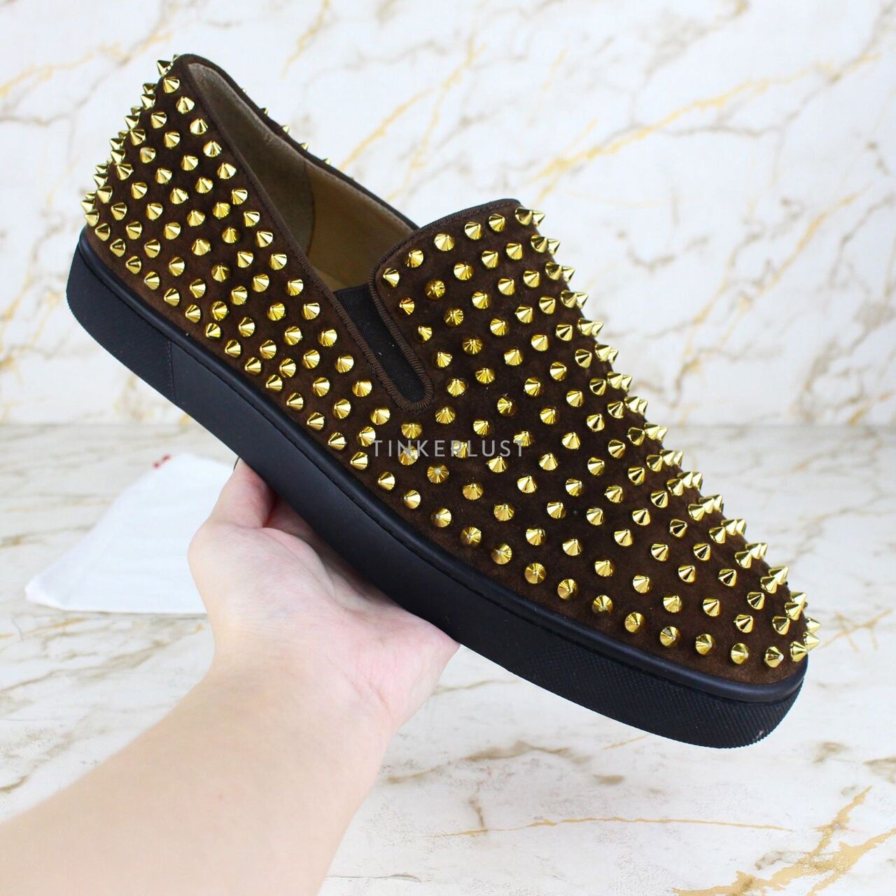 Christian Louboutin Rollerboat Suede Brown & Gold Sneakers