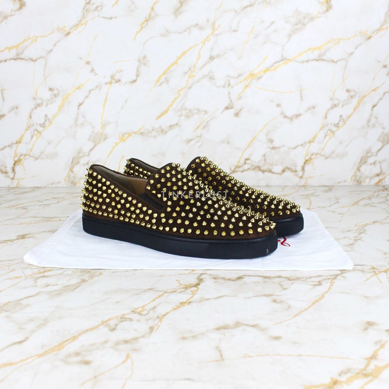 Christian Louboutin Rollerboat Suede Brown & Gold Sneakers