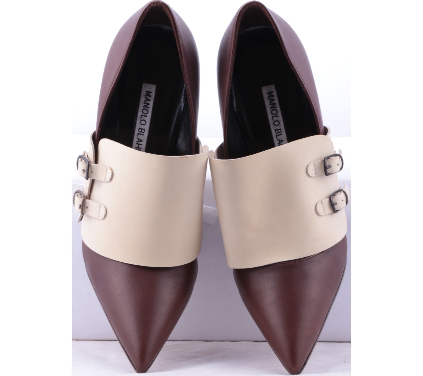 Manolo Blahnik Brown And Cream Heels