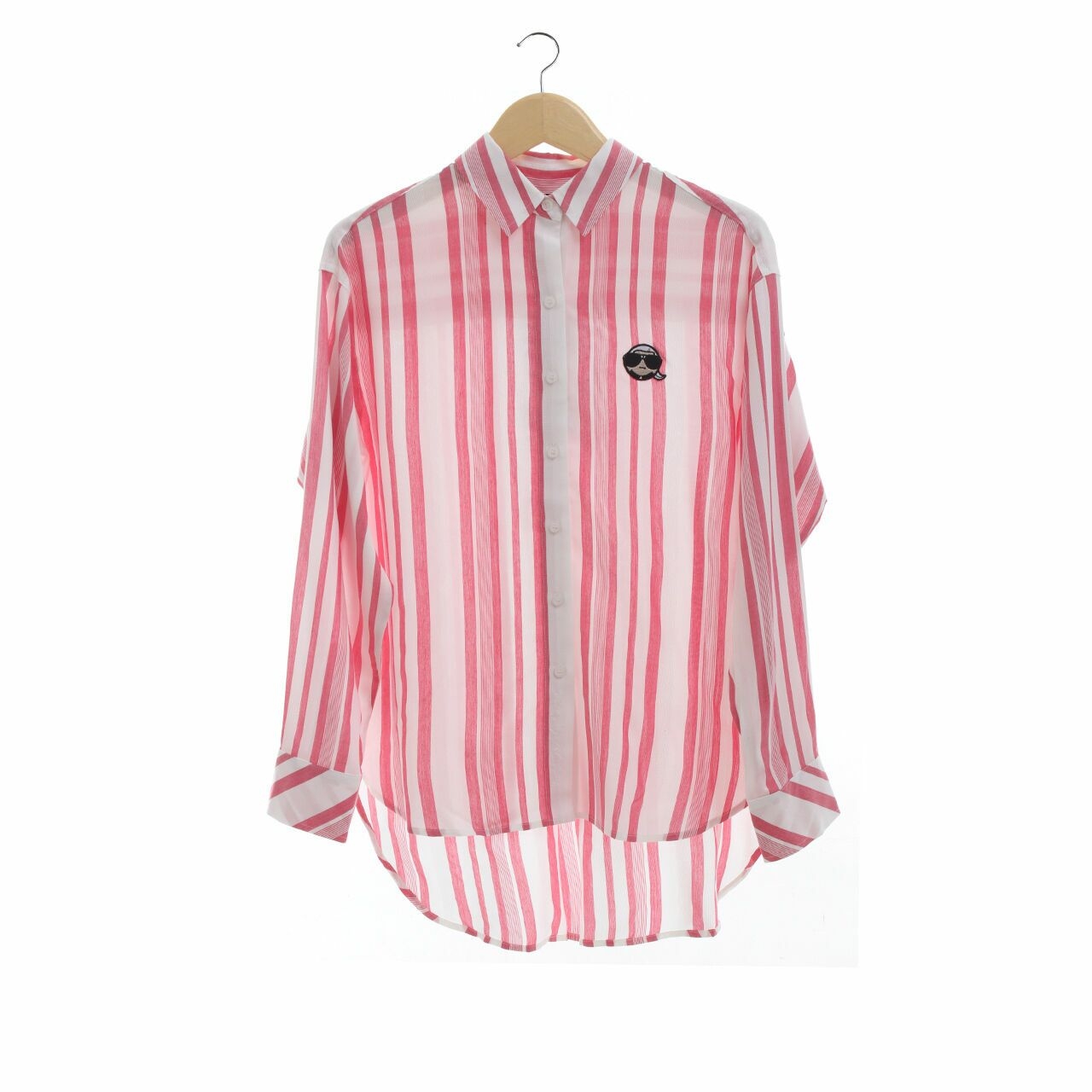 Karl Lagerfeld Emoji Patch Pink Stripes Shirt