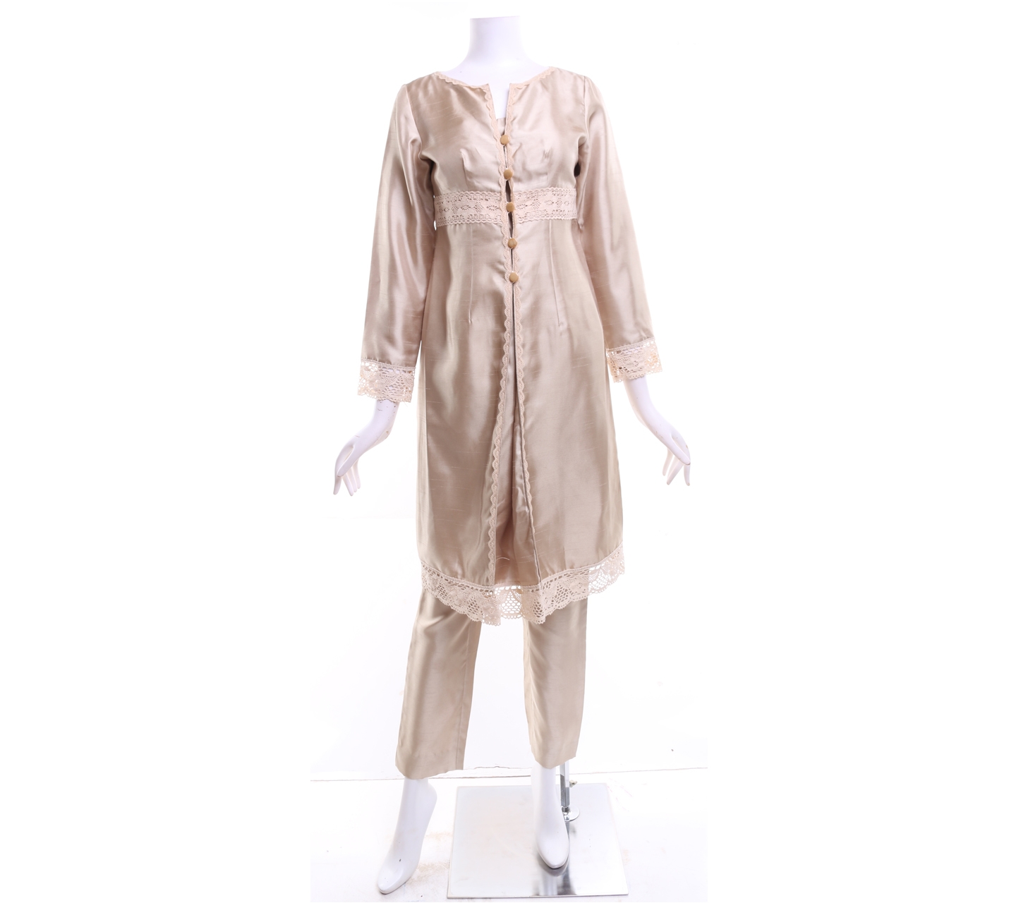 Musa Beige V Neck Lace Two Piece
