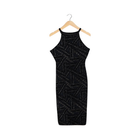Black Glitter Embellished Halter Midi Dress