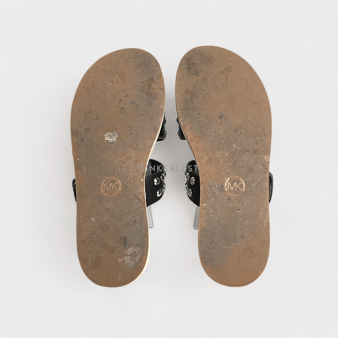 Michael Kors Black & Grey Ansel Studded Leather Slide Sandal