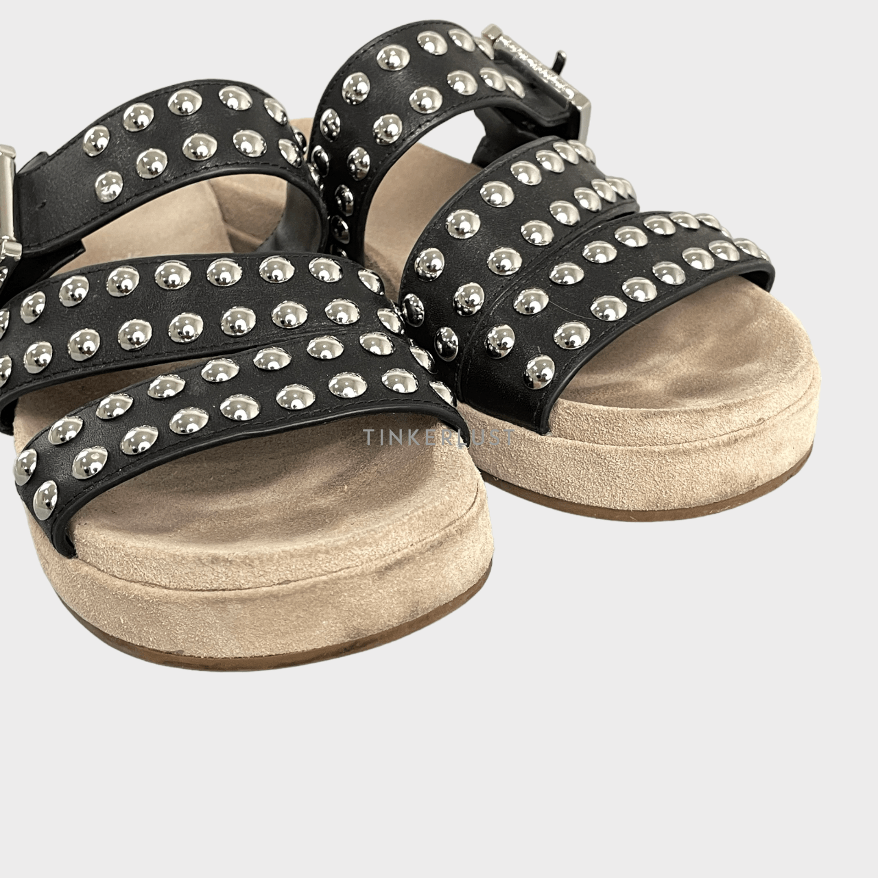 Michael Kors Black & Grey Ansel Studded Leather Slide Sandal