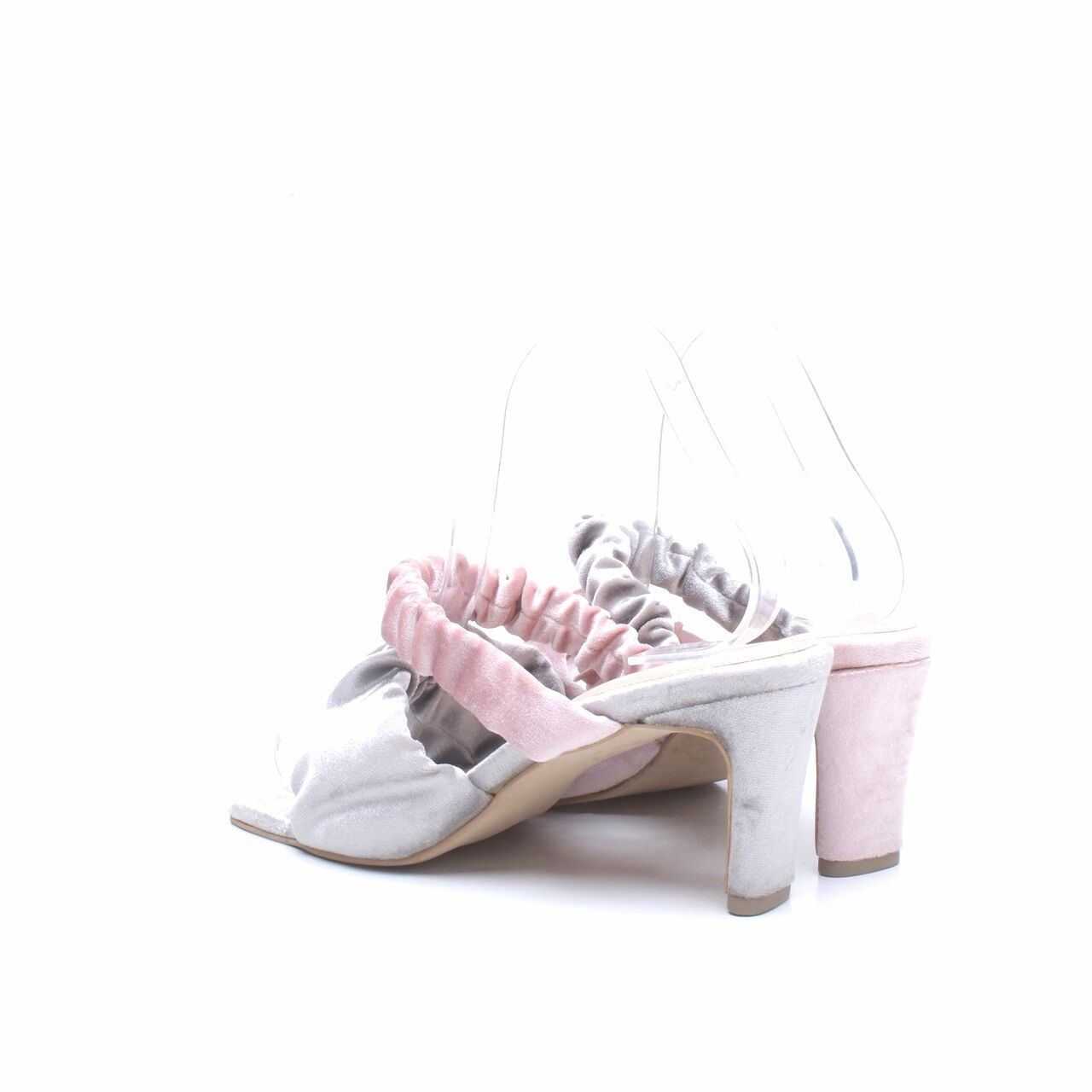 Deesbe Grey & Pink Velvet Heels