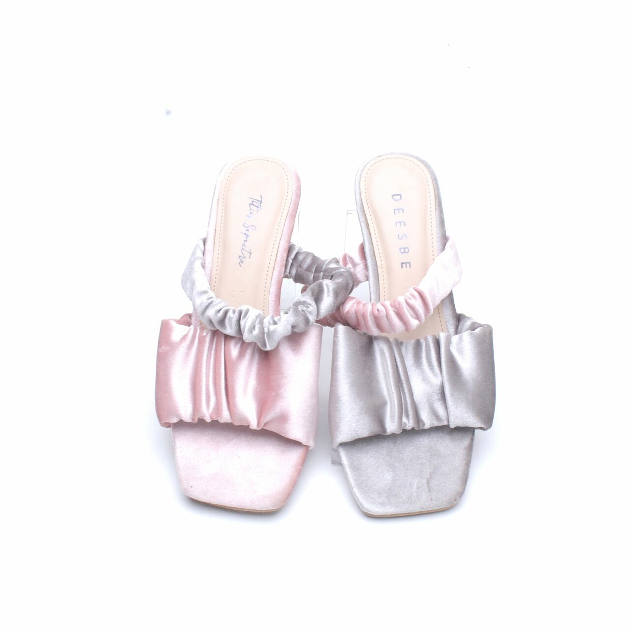 Deesbe Grey & Pink Velvet Heels
