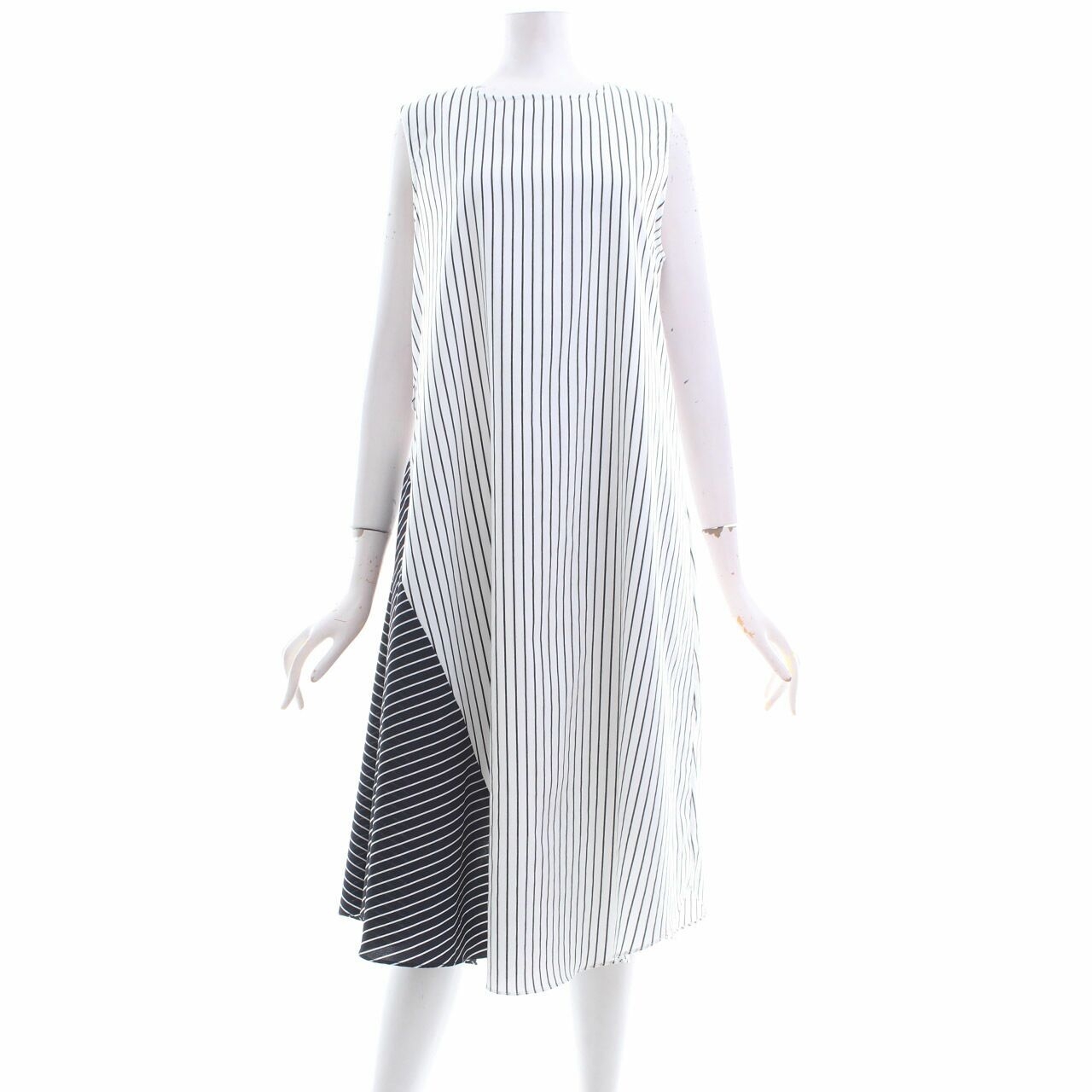 Cotton Ink White & Black Striped Midi Dress